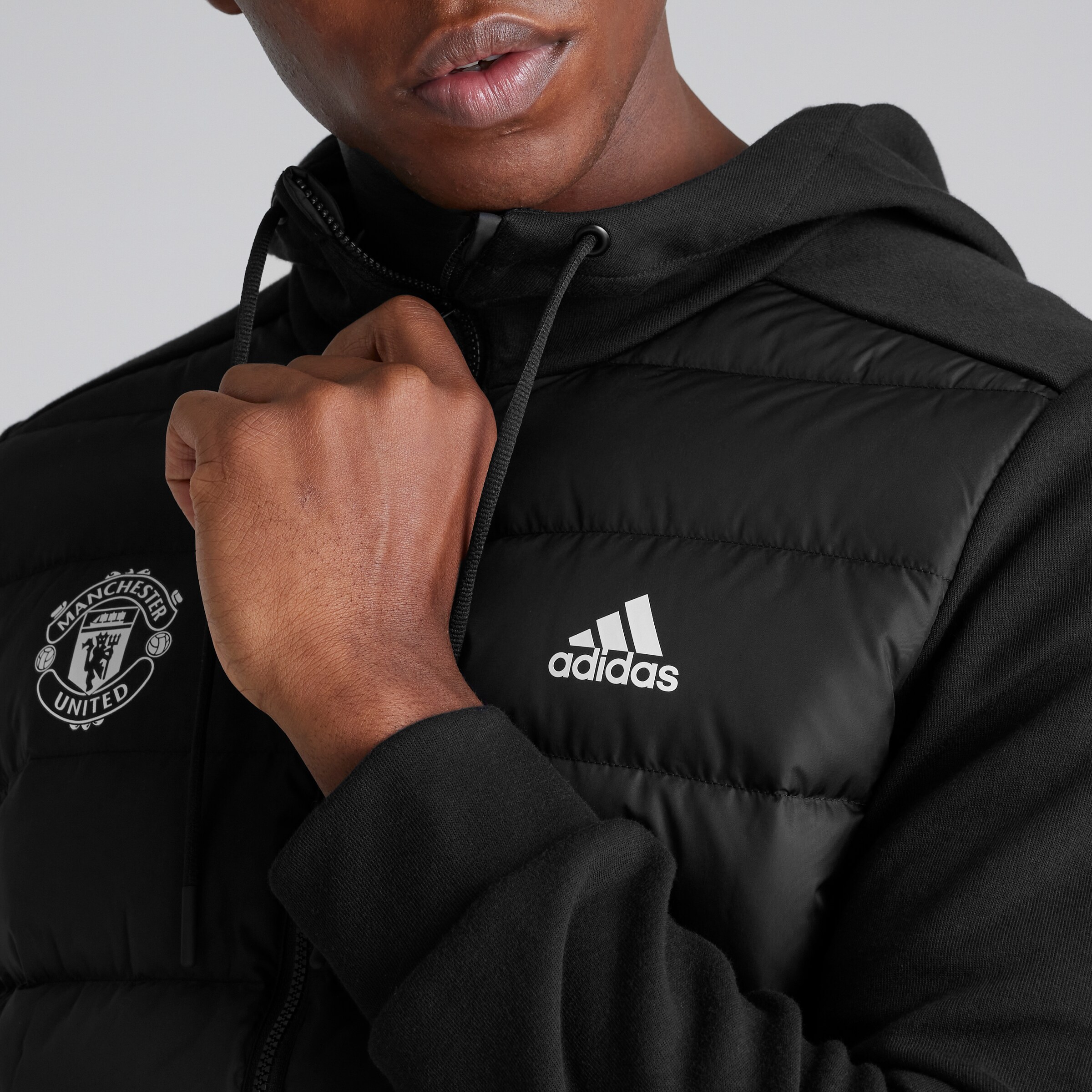 Buy Manchester United x adidas Essentials Hybrid Down Hooded Jacket Black Manchester United Store