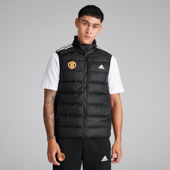 Manchester United x adidas Mens Essentials 3-Stripes Light Down Gilet Black Black