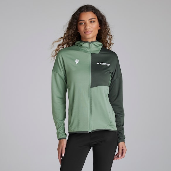 Manchester United x adidas Womens Terrex Xperior Light Fleece Hooded Jacket Green Green