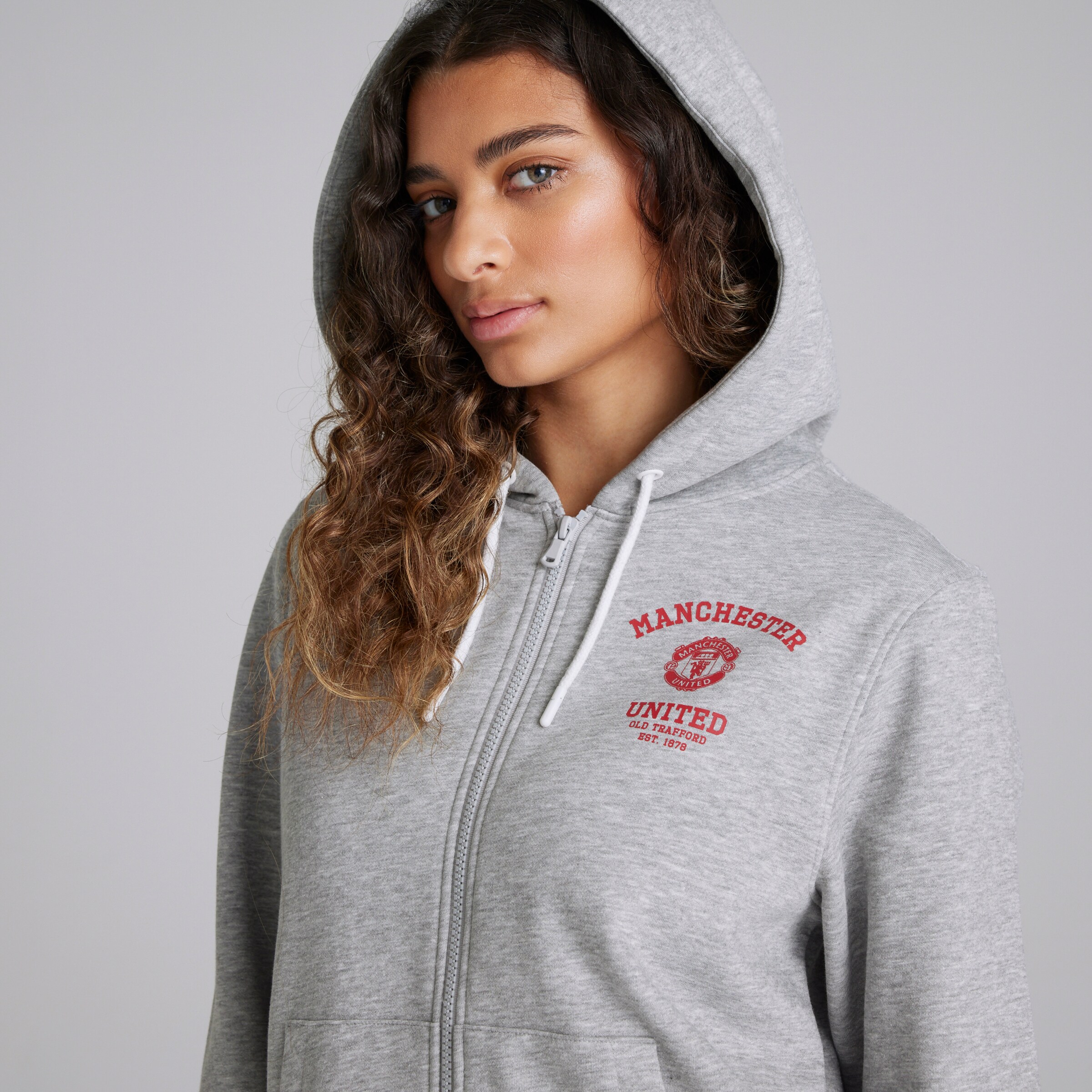 Manchester United Womens Varsity Full Zip Hoodie Grey Grey Detail [5-5]