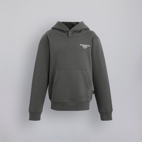 Manchester United Kids Back Print Overhead Hoodie Slate Grey