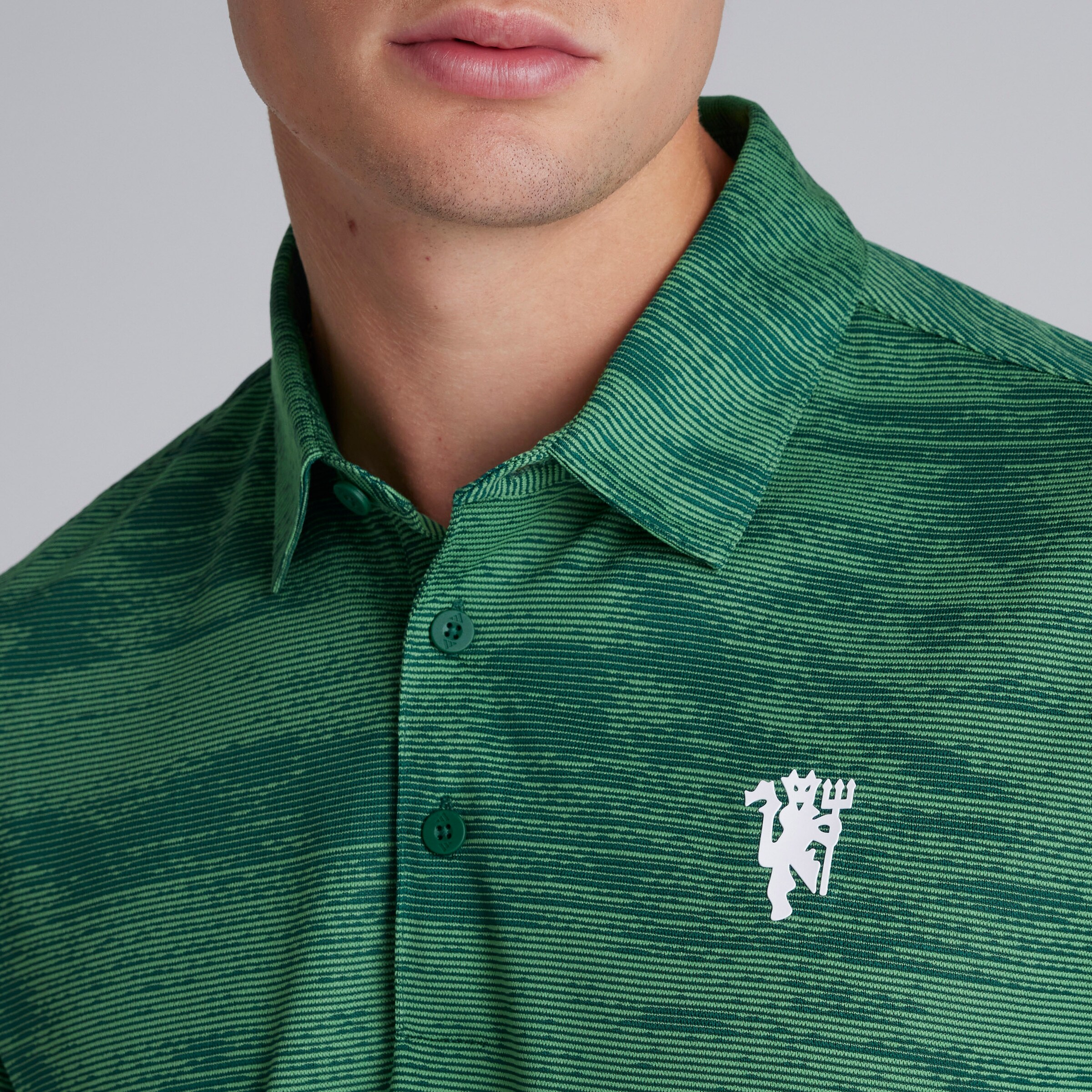 Manchester United x adidas Mens Golf Ultimate365 Stripe Polo Shirt Green Green Detail [4-7]