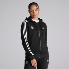 Manchester United x adidas Womens Essentials 3-Stripes Full-Zip Fleece Hoodie Black