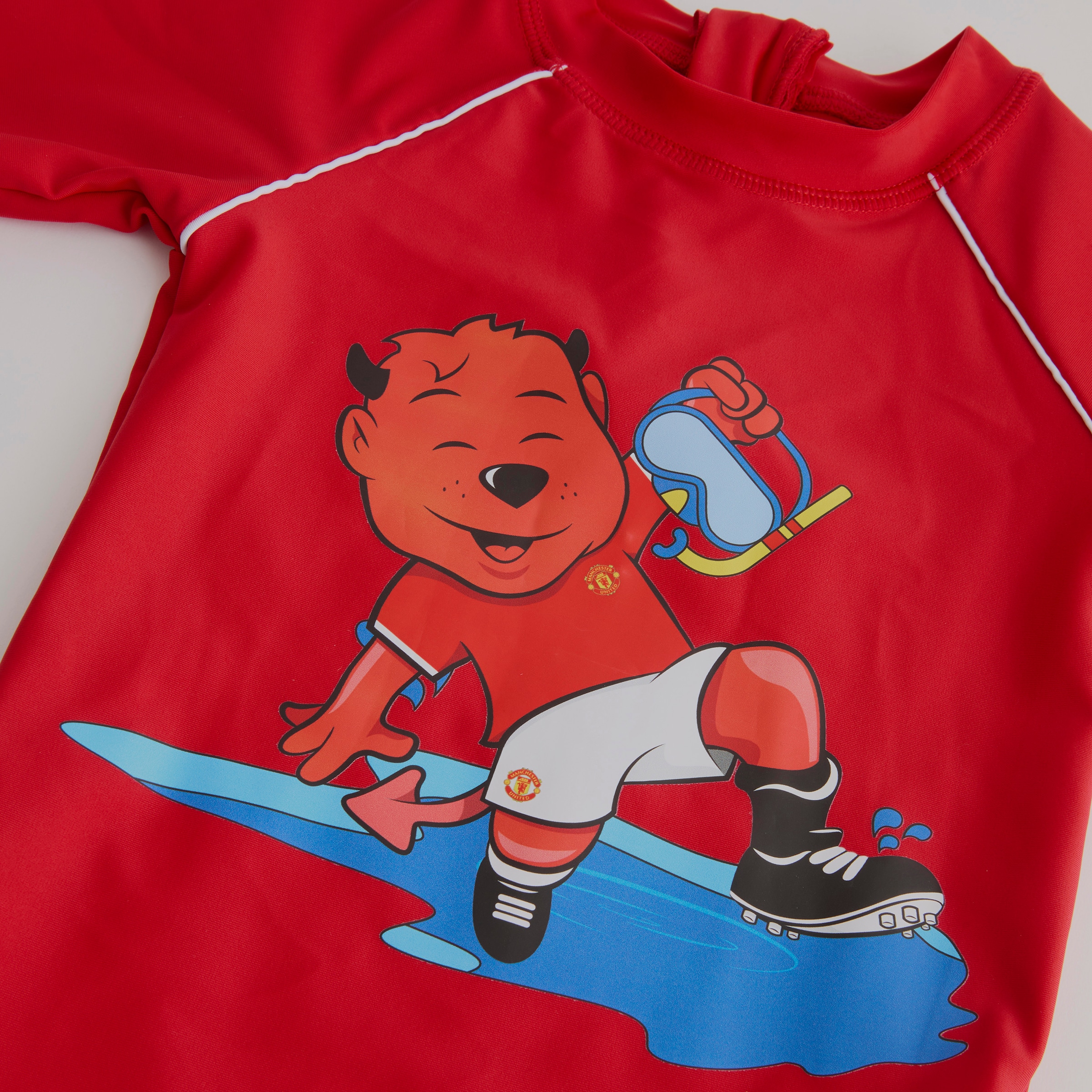 Manchester United Kids Rash Vest & Shorts Swim Set Red Rot Detail [3-5]