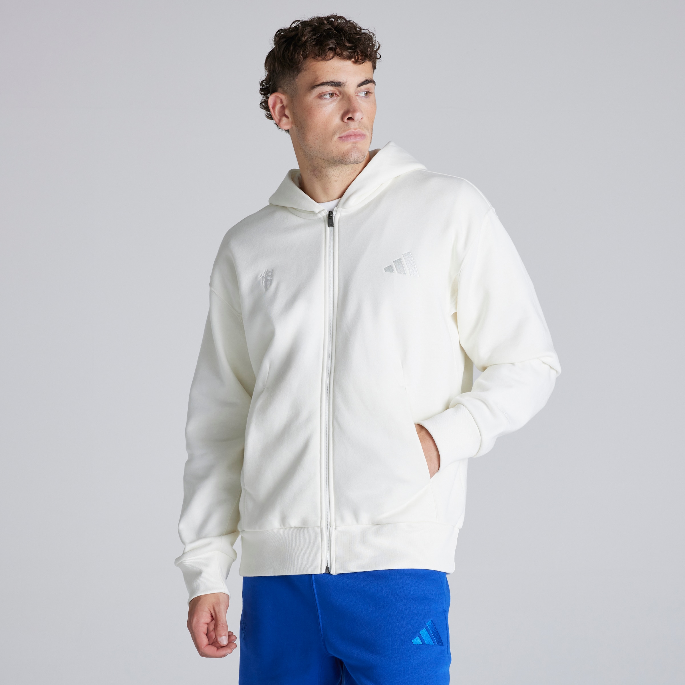 Manchester United x adidas ALL SZN Fleece Full Zip Hoodie Off White Beige