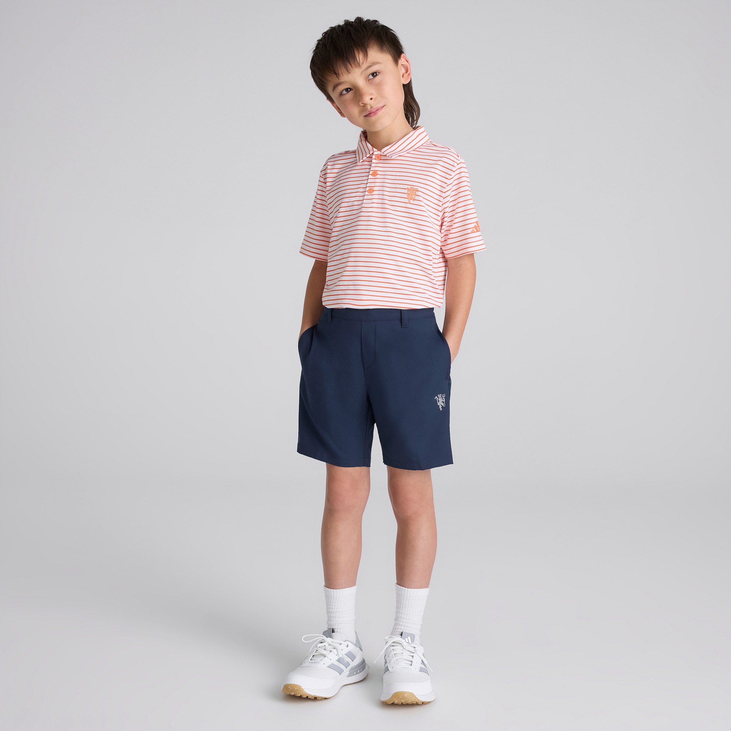 Manchester United x adidas Kids Golf Striped Polo Shirt Orange Orange Detail [3-5]