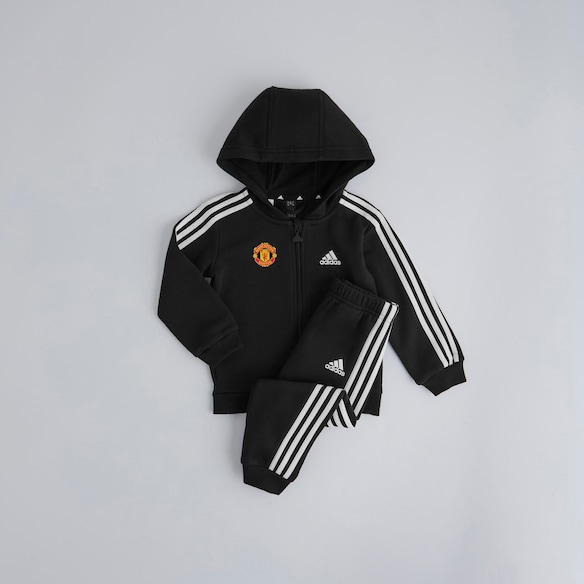 Manchester United x adidas Infant Essentials Full Zip Hooded Jogger Set Black Black