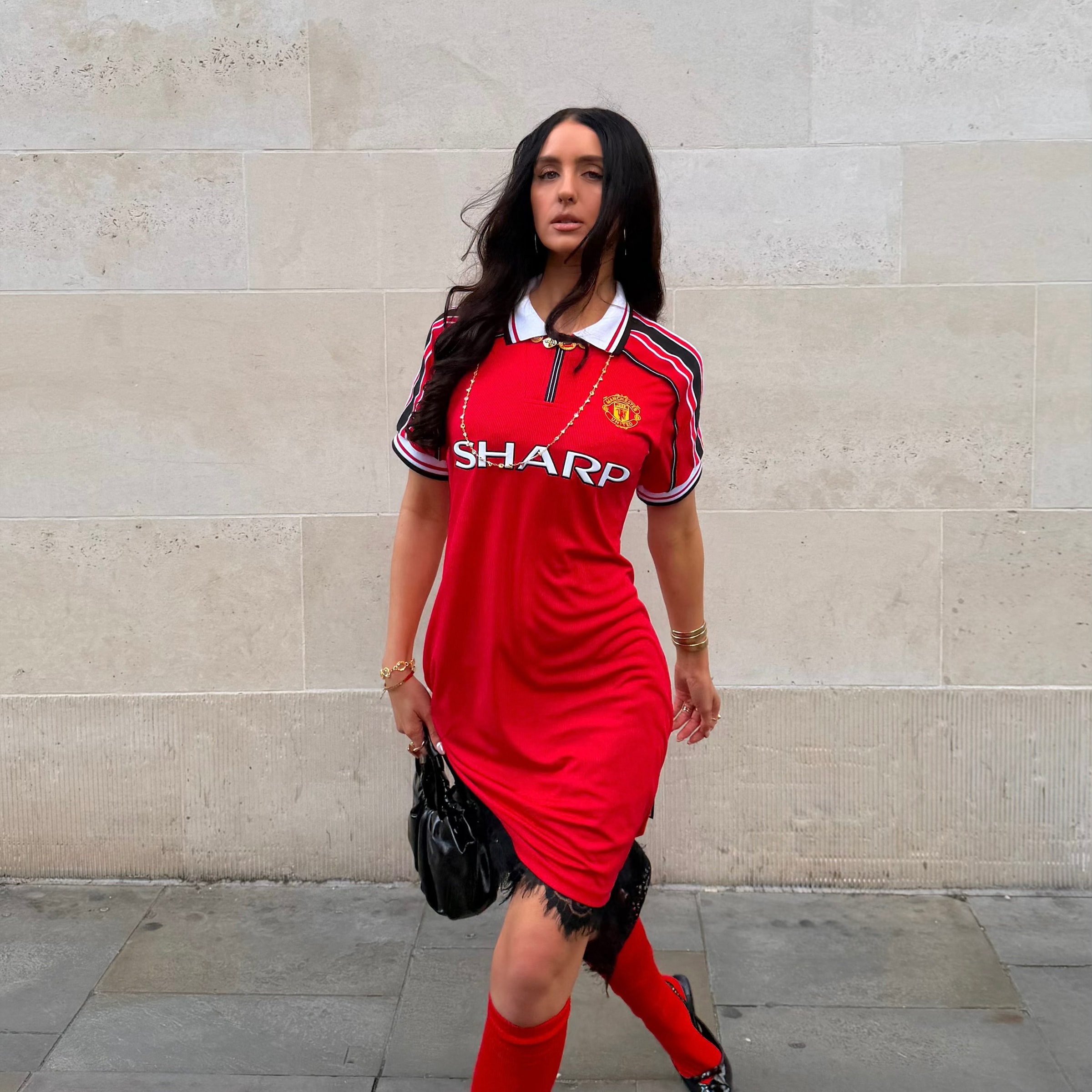 Manchester United Womens 1998/00 Retro Home Dress Red Red Detail [2-8]