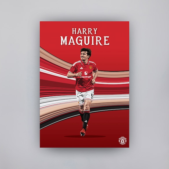 Manchester United Maguire 26/27 Illustrated A2 Poster Red Red