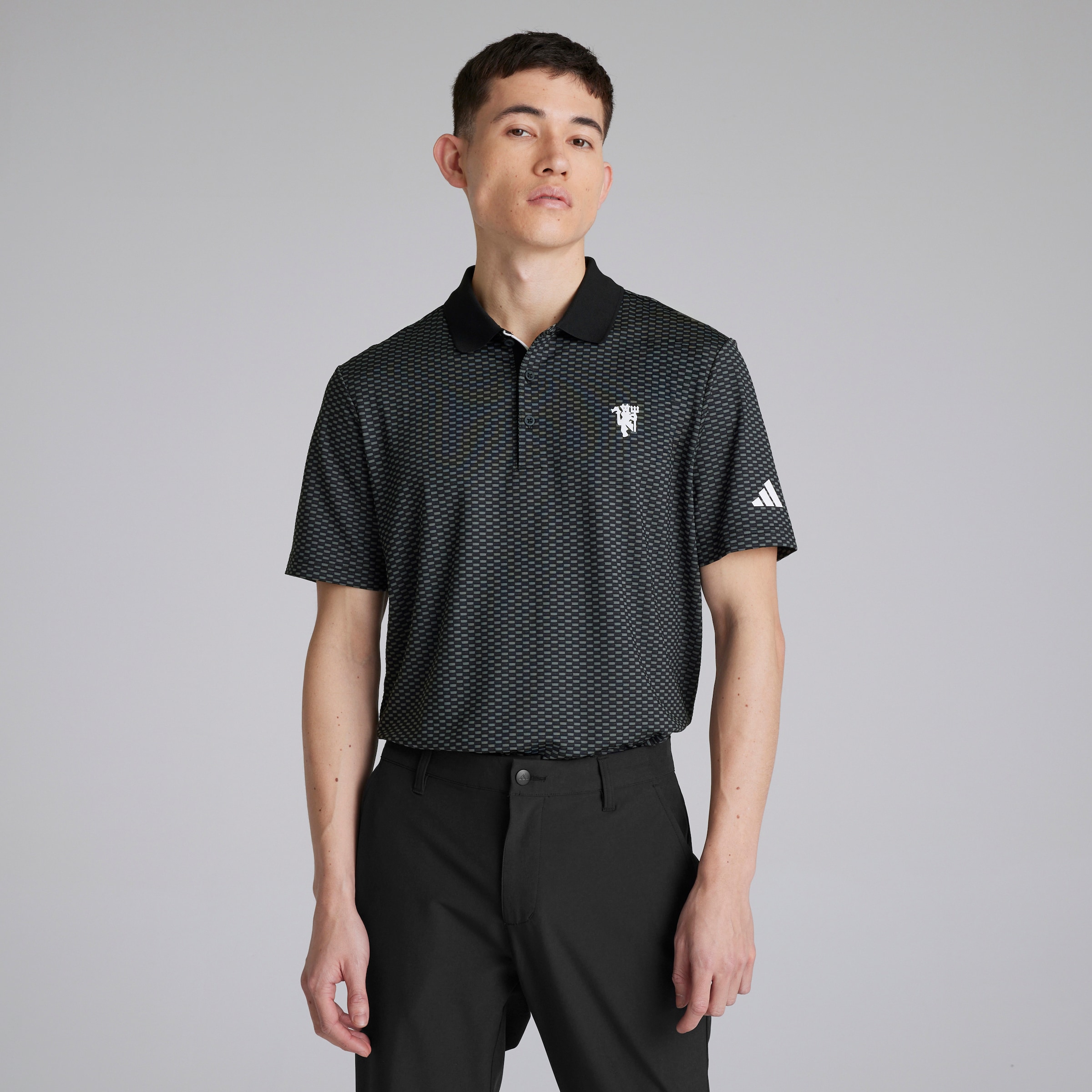 Manchester United x adidas Golf Textured Polo Shirt Black Schwarz