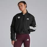 Manchester United x adidas Womens Essentials 3S Insulated Cropped Bomber Jacket Black