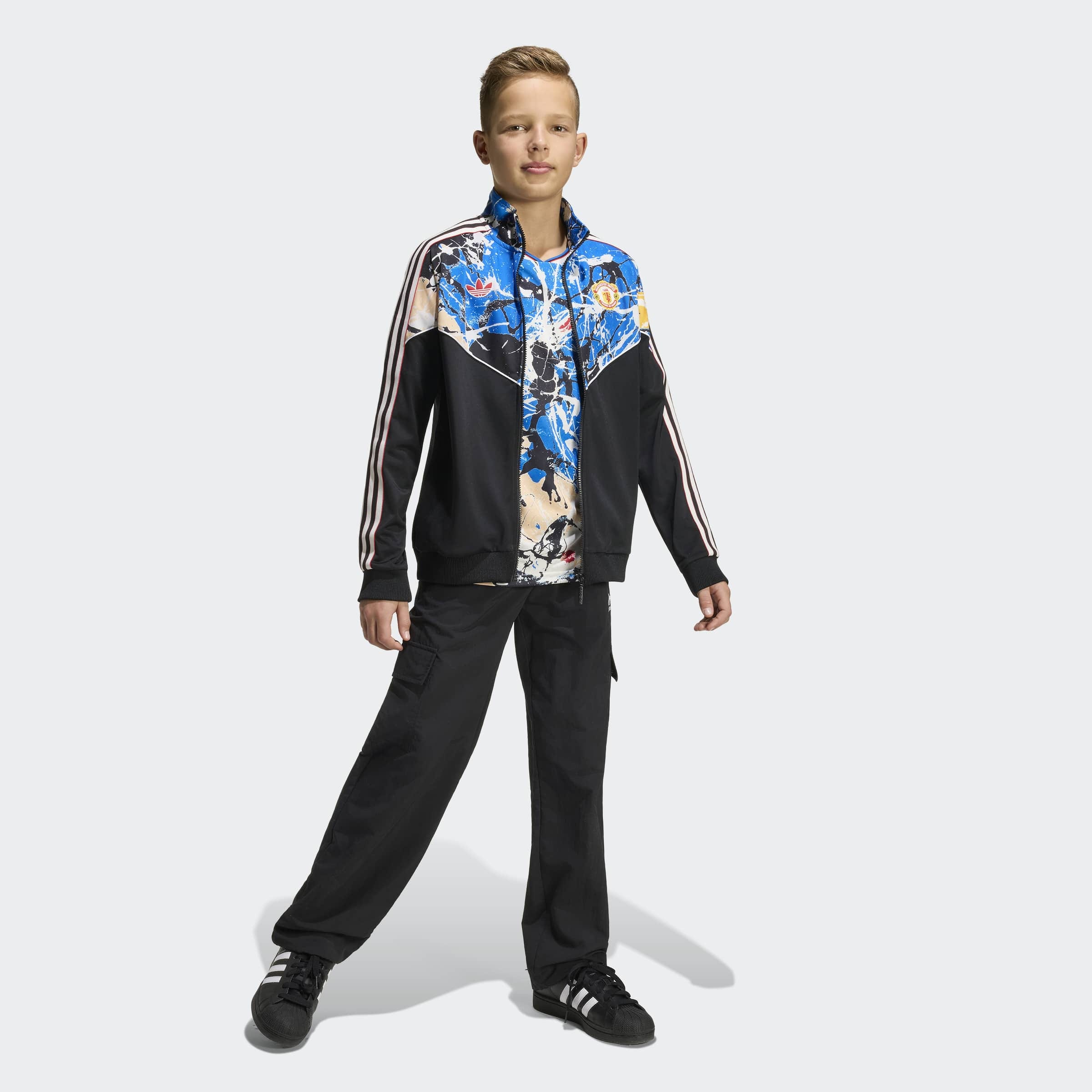 Manchester United x adidas Kids Stone Roses Track Jacket Black Black Detail [5-7]