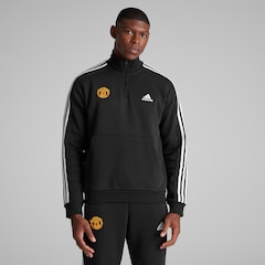 Manchester United x adidas Mens Essentials 3-Stripes 1/4 Zip Sweatshirt Black