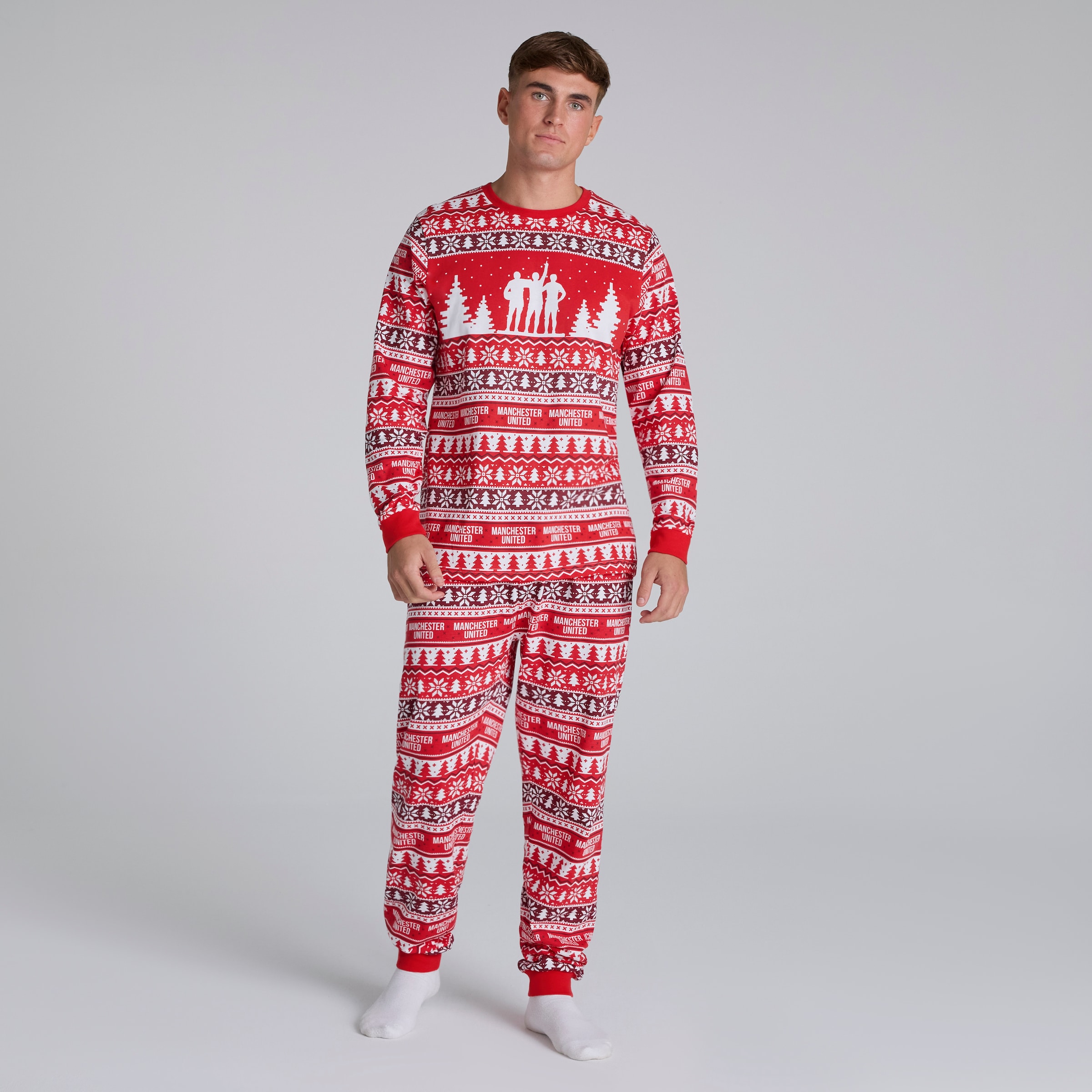 Manchester United Mens Christmas Fairisle Pyjama Red Red