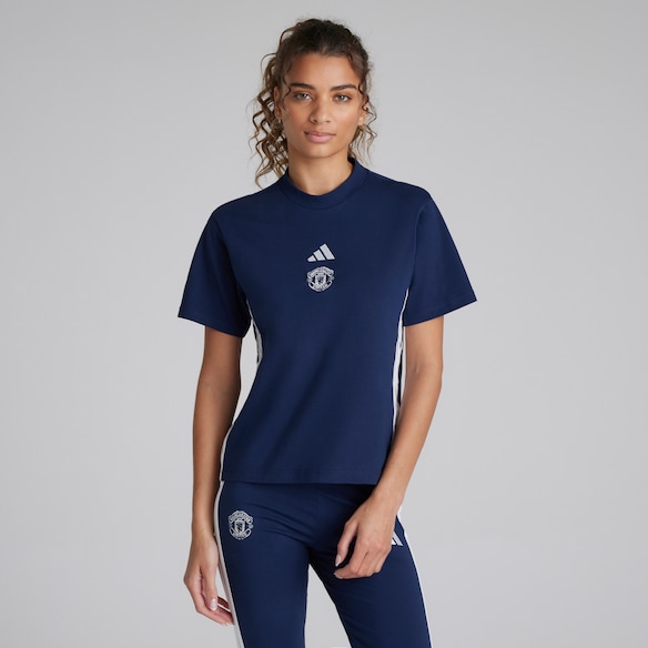 Manchester United x adidas Womens Essentials 3-Stripes Cotton T-Shirt Blue Blue