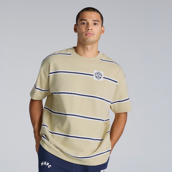 Manchester United Heritage Bar Stripe T-Shirt Stone Beige