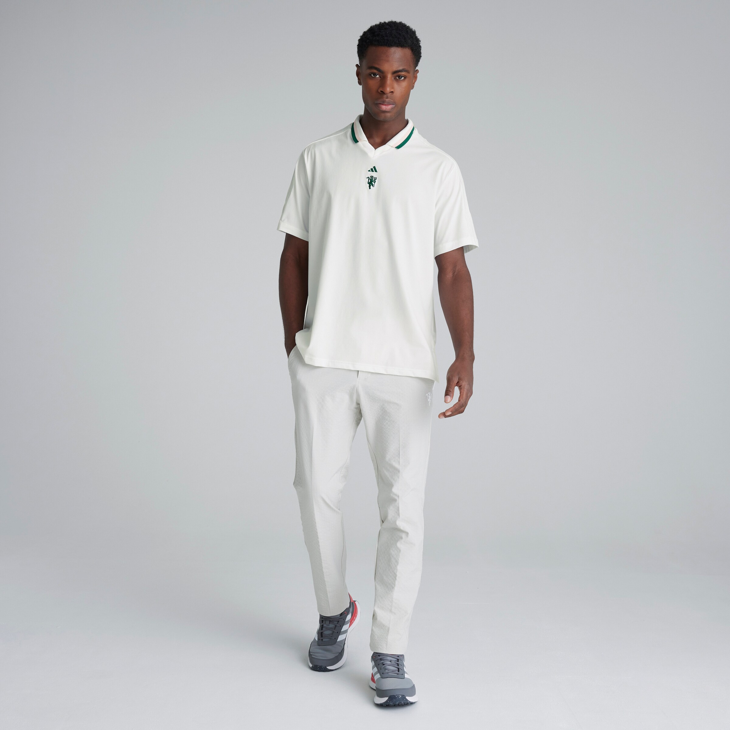 Manchester United x adidas Mens Golf Ultimate365 Golf Jersey Polo Shirt White White Detail [2-4]