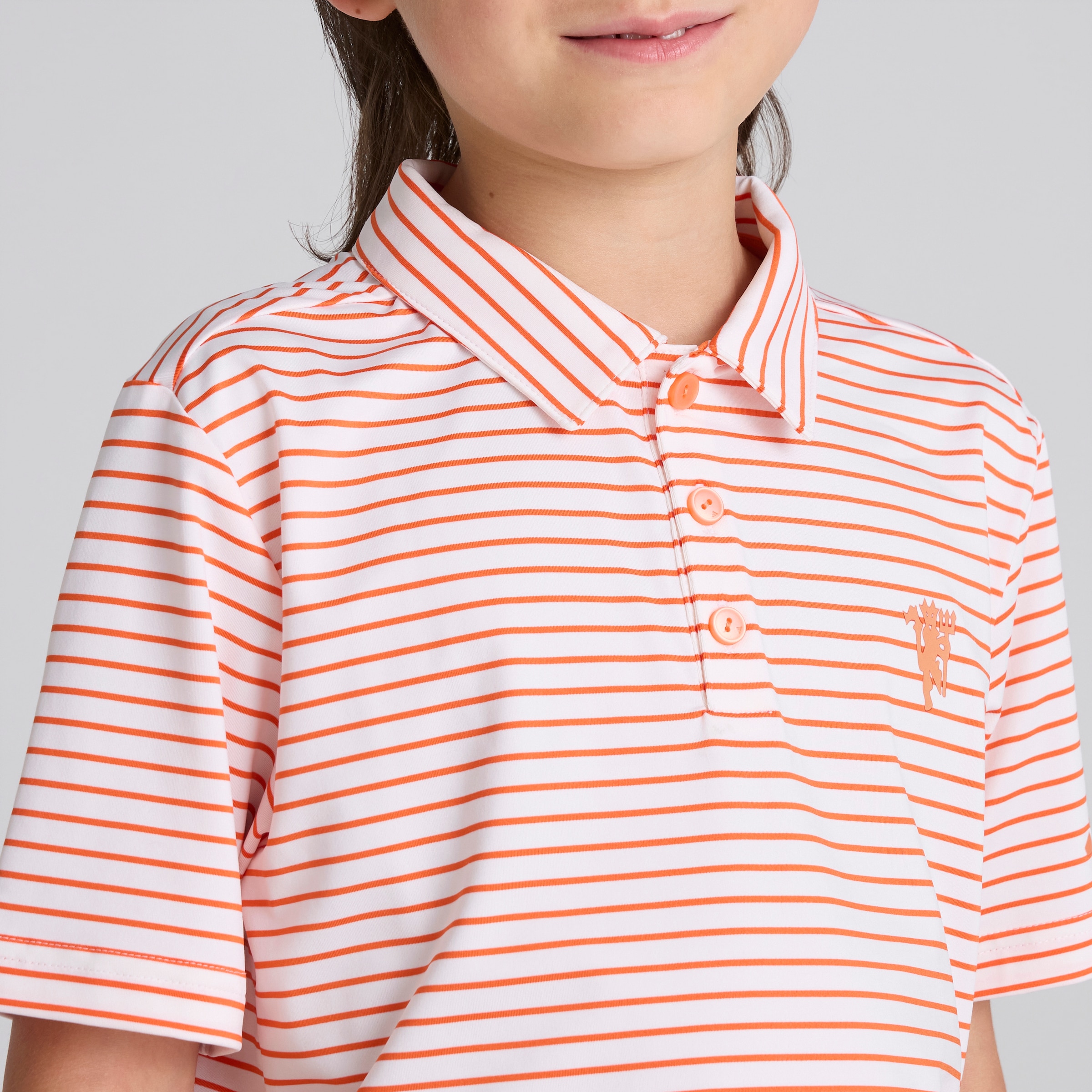 Manchester United x adidas Kids Golf Striped Polo Shirt Orange Orange Detail [5-5]