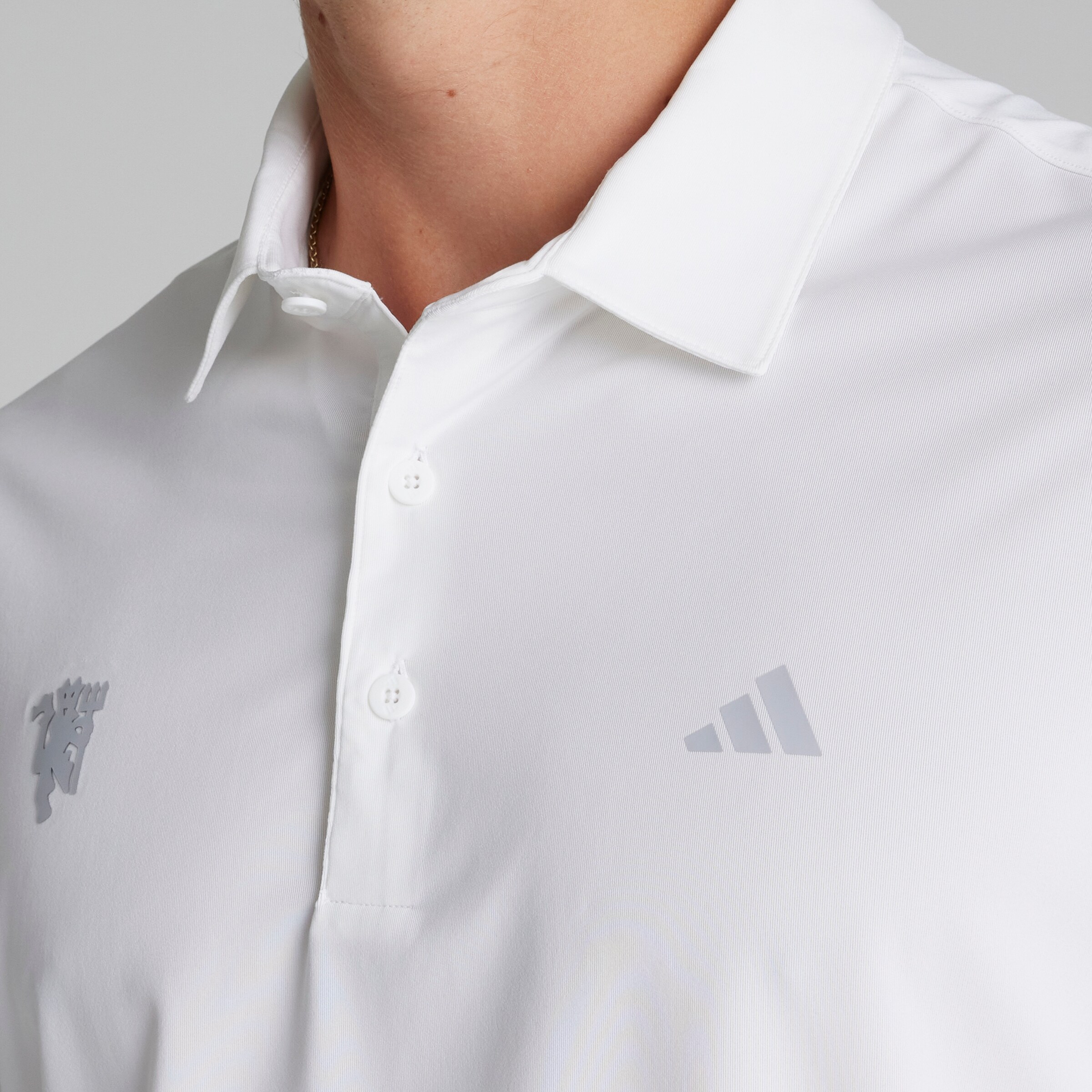 Manchester United x adidas Mens Golf Ultimate365 Solid Polo Shirt White White Detail [5-7]