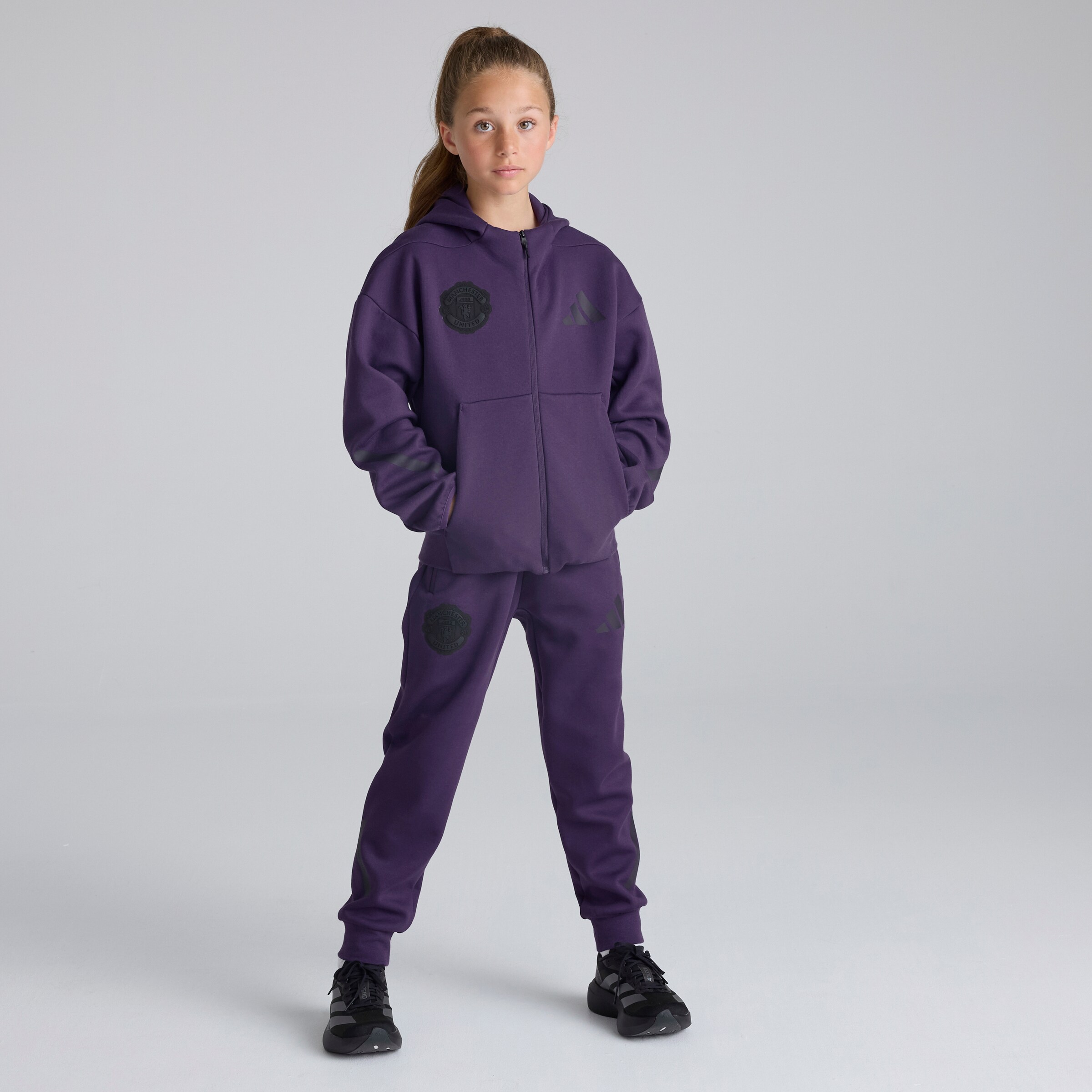 Manchester United x adidas Kids Z.N.E. Full-Zip Hoodie Purple Purple Detail [3-6]