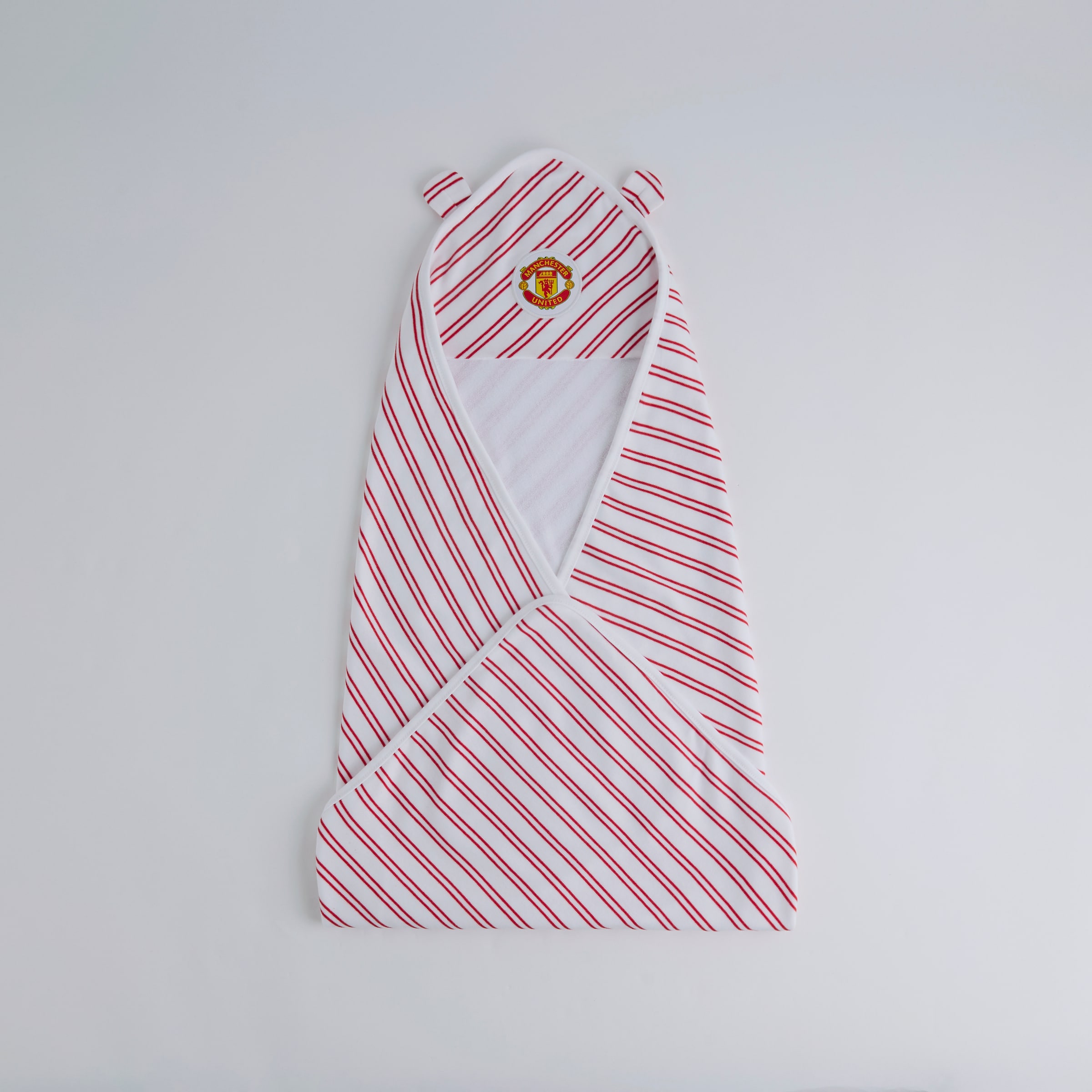 Manchester United Baby Stripe Hooded Towel with Devil Horns White White
