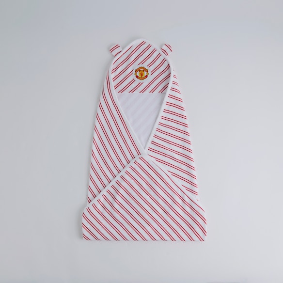 Manchester United Baby Stripe Hooded Towel with Devil Horns White White