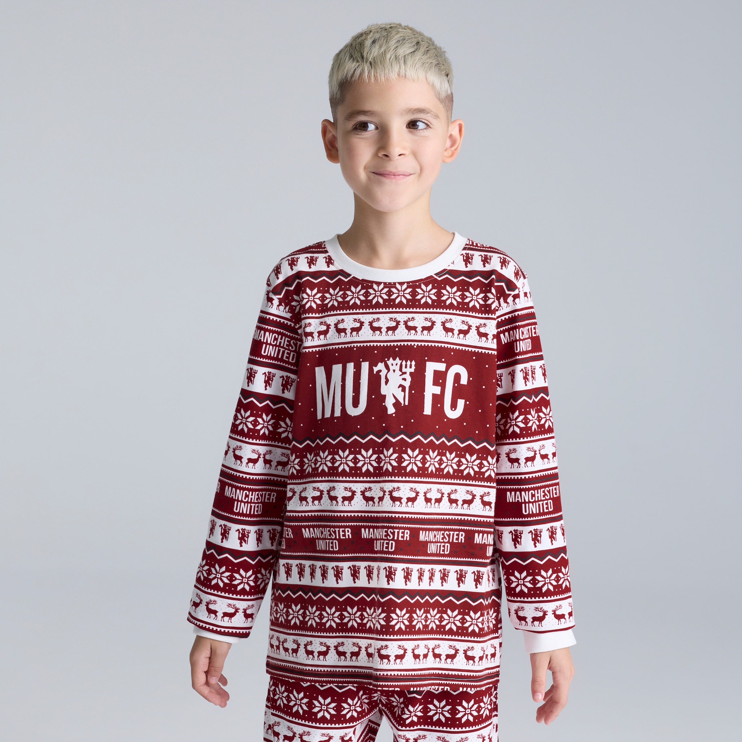 Manchester United Kids Christmas Fairisle Pyjamas Red Multi Detail [3-6]