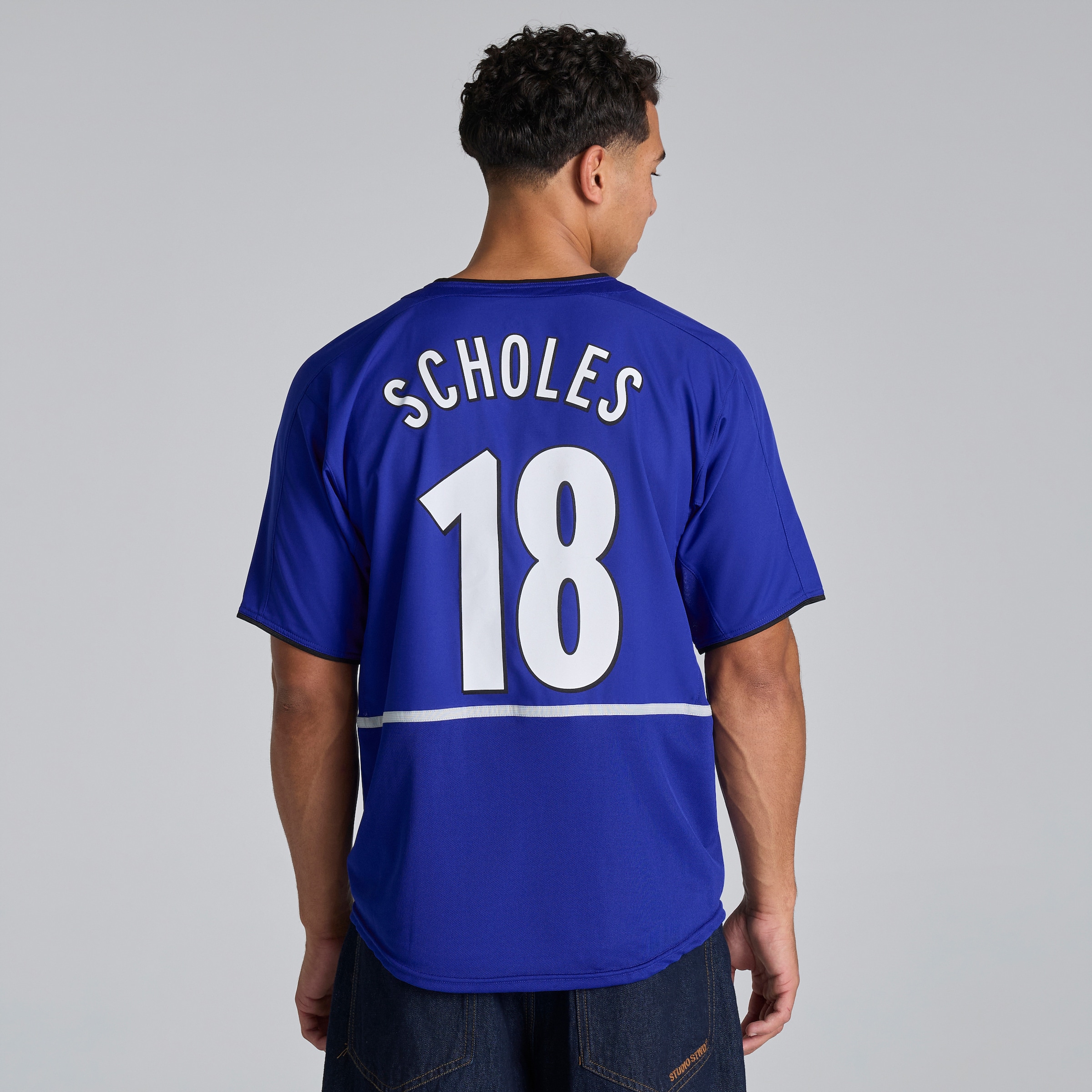 Manchester United Retro 2002-03 Third Shirt Scholes Printing Blue Blue