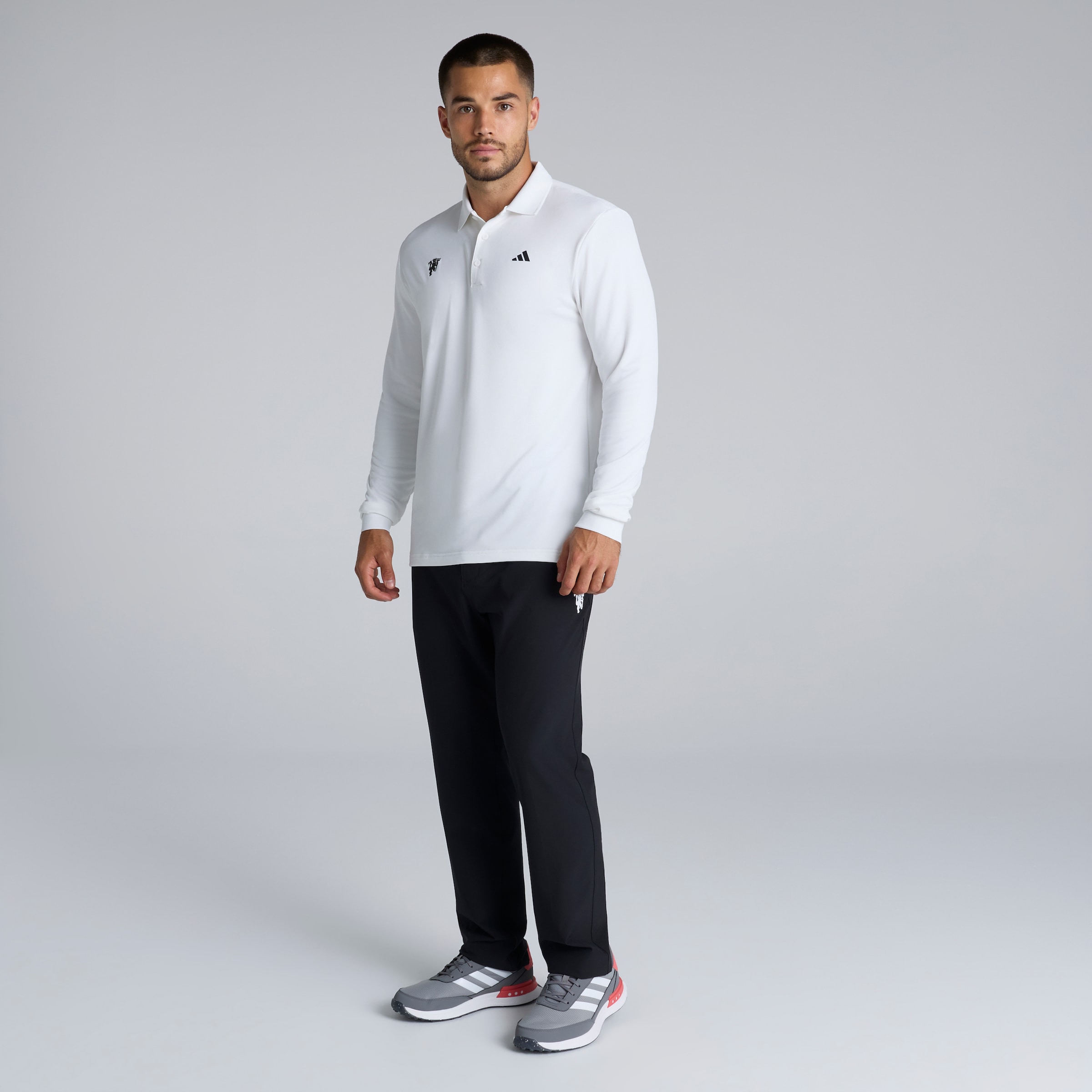 Manchester United x adidas Golf Ultimate 365 Long Sleeve Polo Shirt White White Detail [3-5]