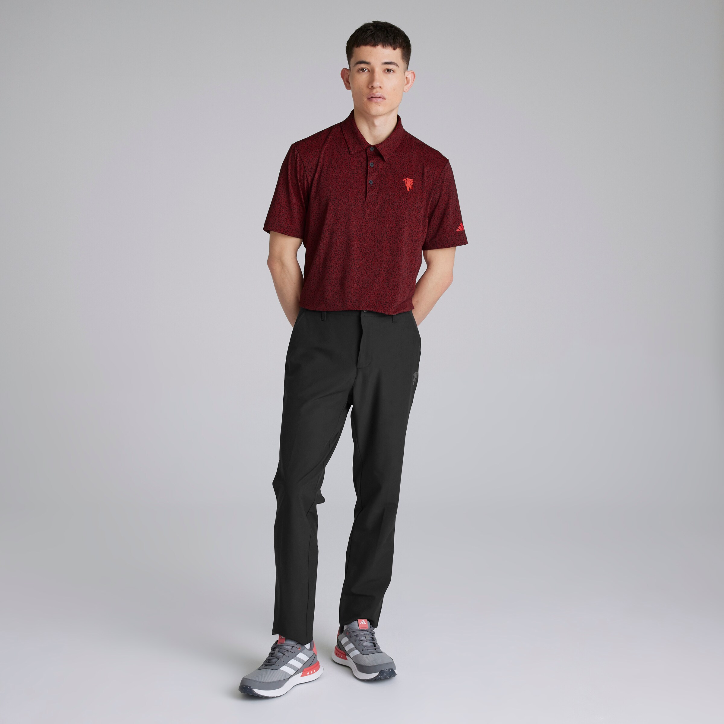 Manchester United x adidas Golf Ultimate365 Mini Bunker Polo Shirt Red Red Detail [3-5]