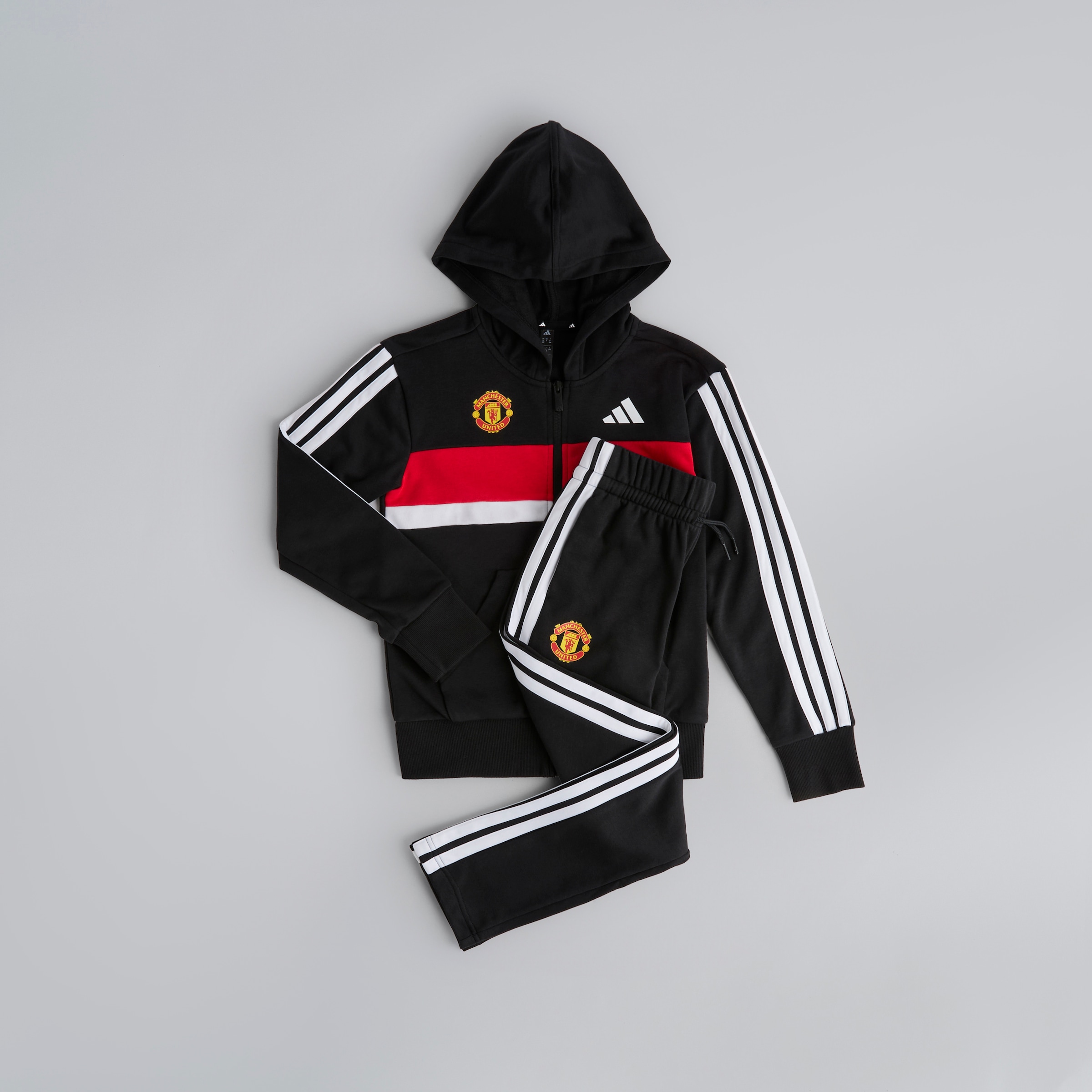 Manchester United x adidas Kids Essentials Tiberio 3-Stripes French Terry Tracksuit Black Black