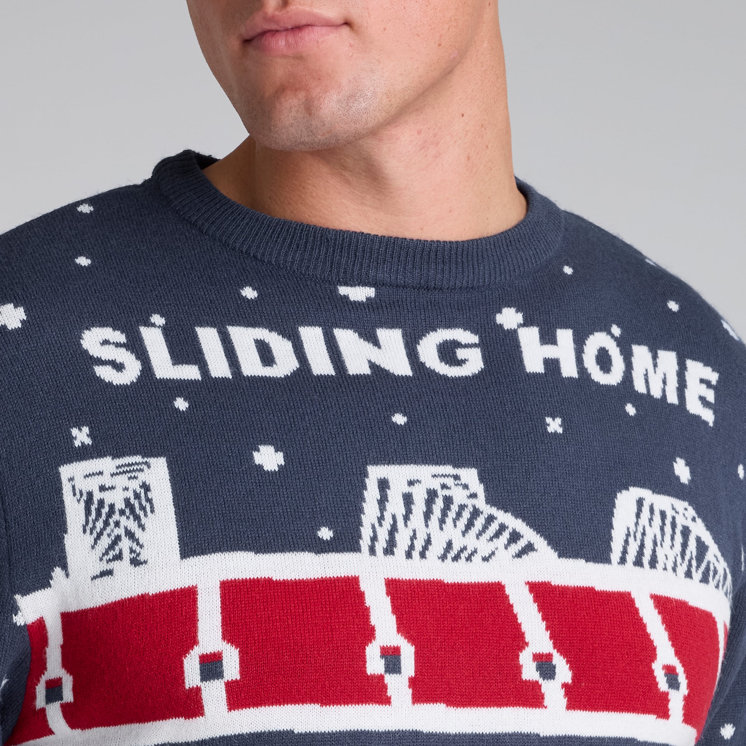 Manchester United Adults Sliding Home For Christmas Jumper Navy Navy blue Detail [5-5]