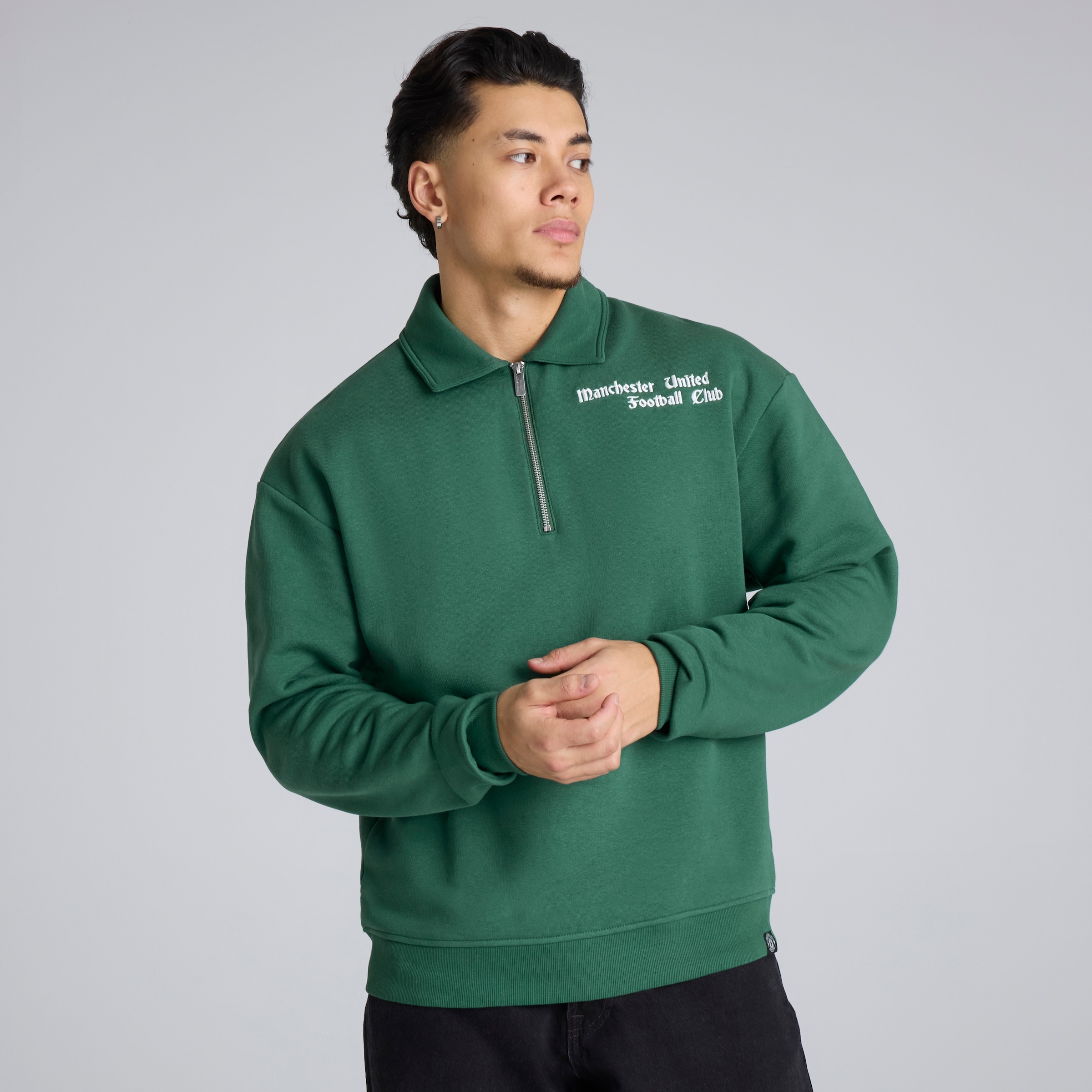 Manchester United Archive Quarter Zip Sweatshirt Green Green