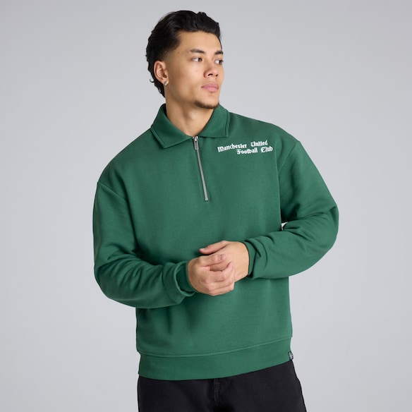 Manchester United Archive Quarter Zip Sweatshirt Green Green
