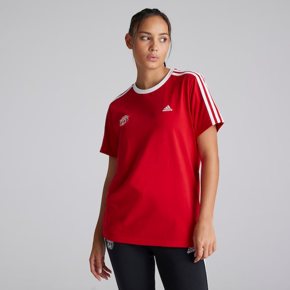 Manchester United x adidas Womens Essentials 3-Stripes T-Shirt Red Red
