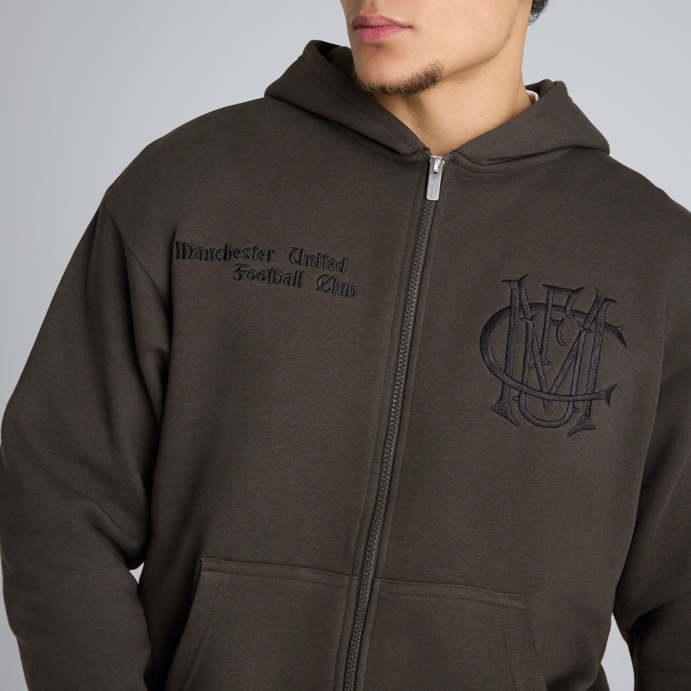 Manchester United Archive Full Zip Hoodie Charcoal Detail [5-6]