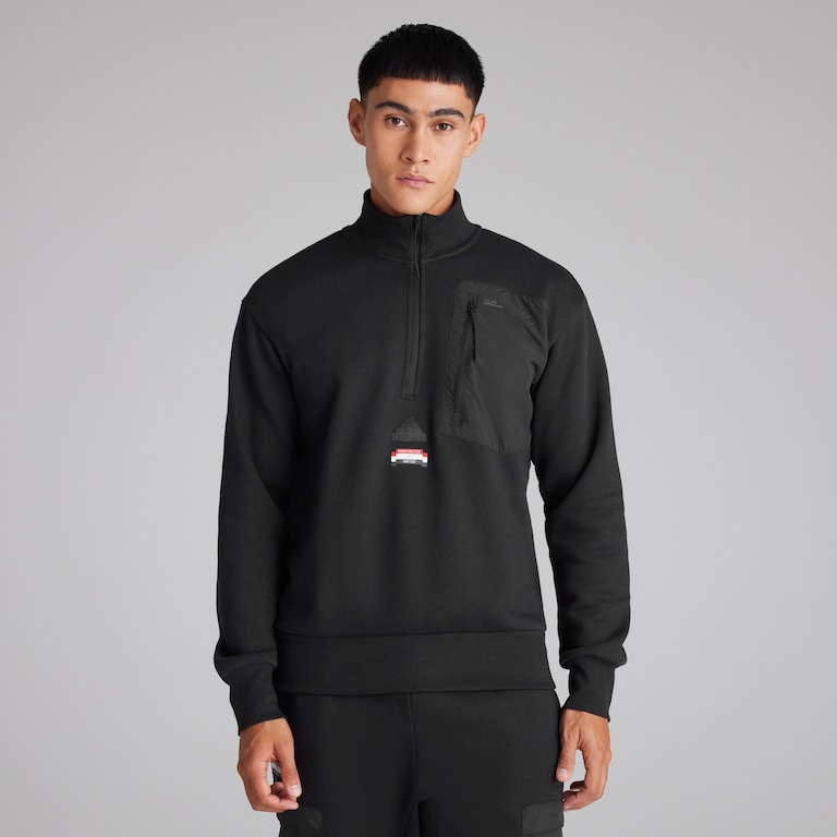 Manchester United x adidas Mens City Escape Fleece Lined 1/2 Zip Sweatshirt Black