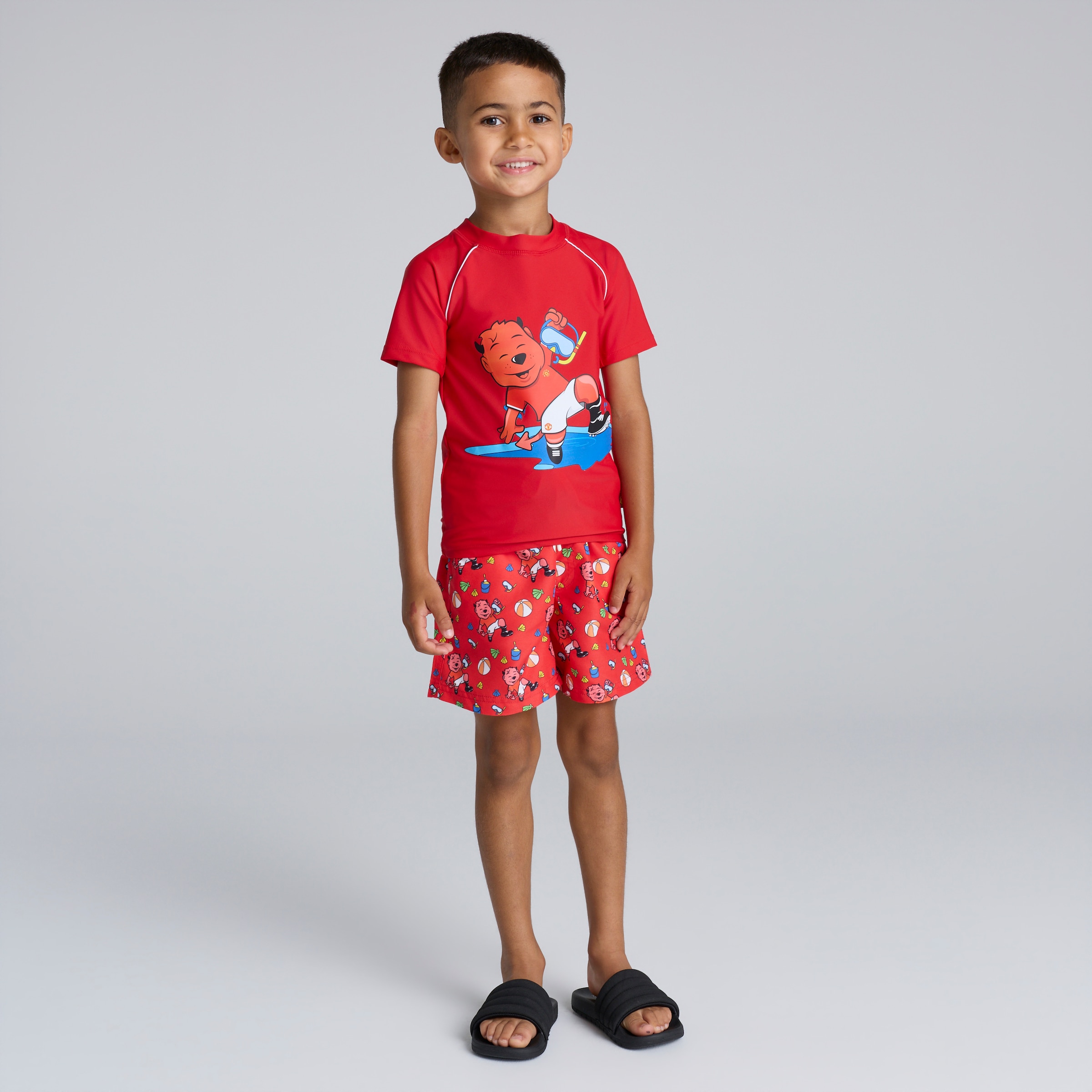 Manchester United Kids Rash Vest & Shorts Swim Set Red Red
