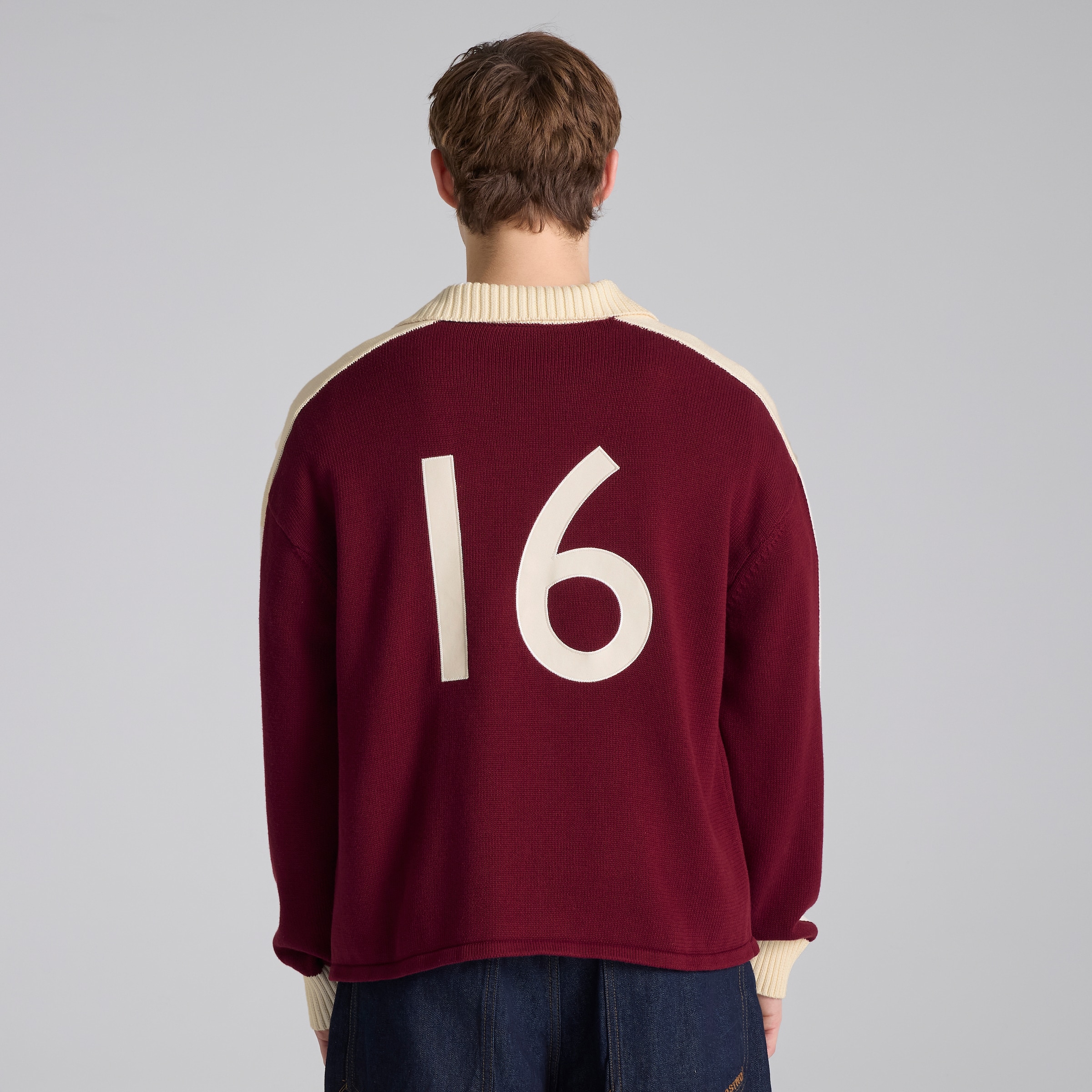 Manchester United Theatre of Dreams Knitted Polo Shirt Burgundy Rot Detail [2-5]