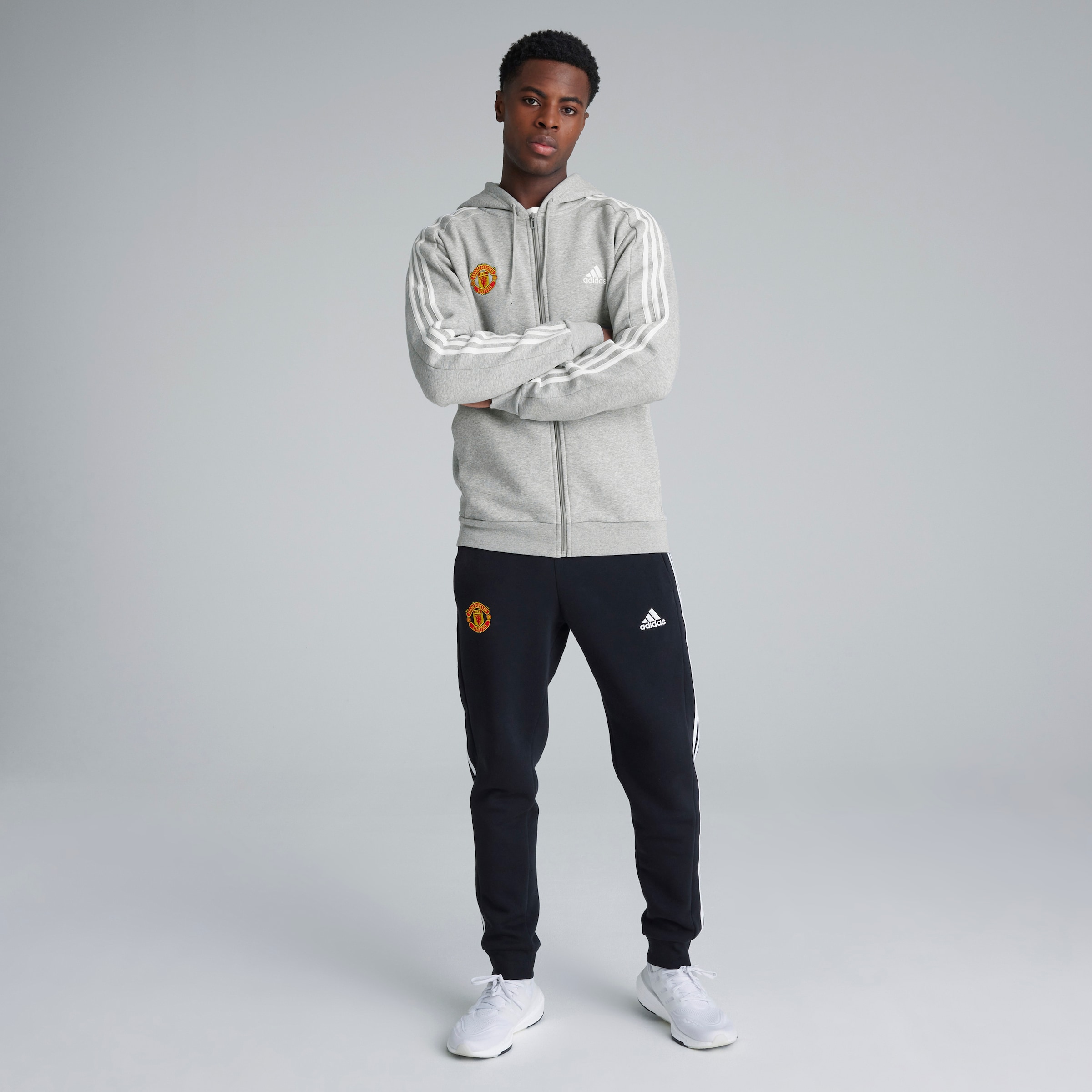 Manchester United x adidas Essentials Fleece 3-Stripes Hoodie Grey Grey Detail [3-6]