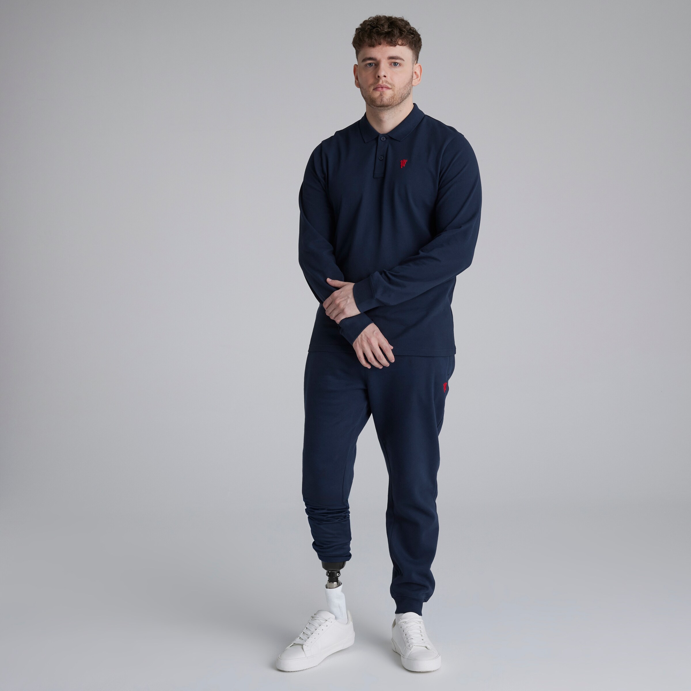 Manchester United Devil Essentials Long Sleeve Polo Shirt Navy Navy blue Detail [3-4]