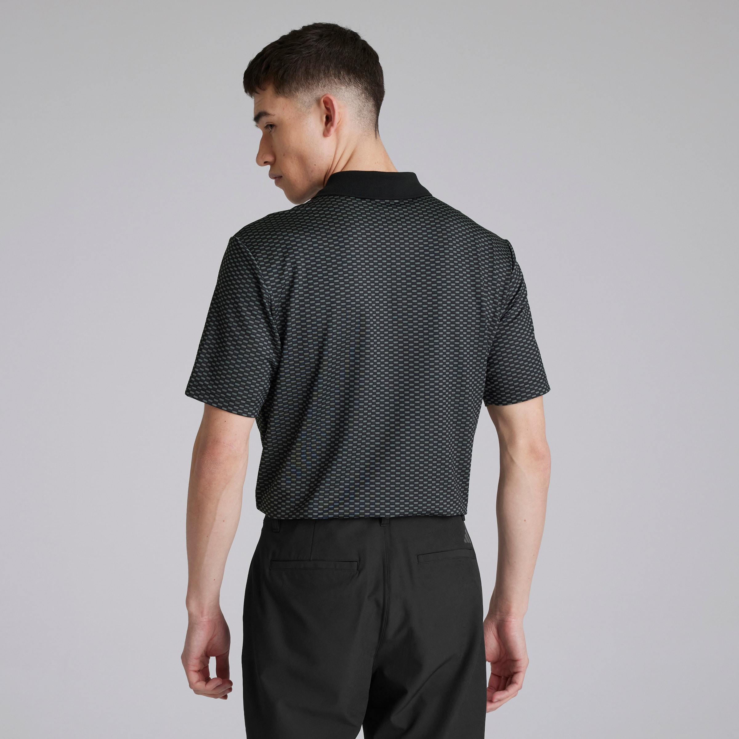 Manchester United x adidas Golf Textured Polo Shirt Black Black Detail [2-5]