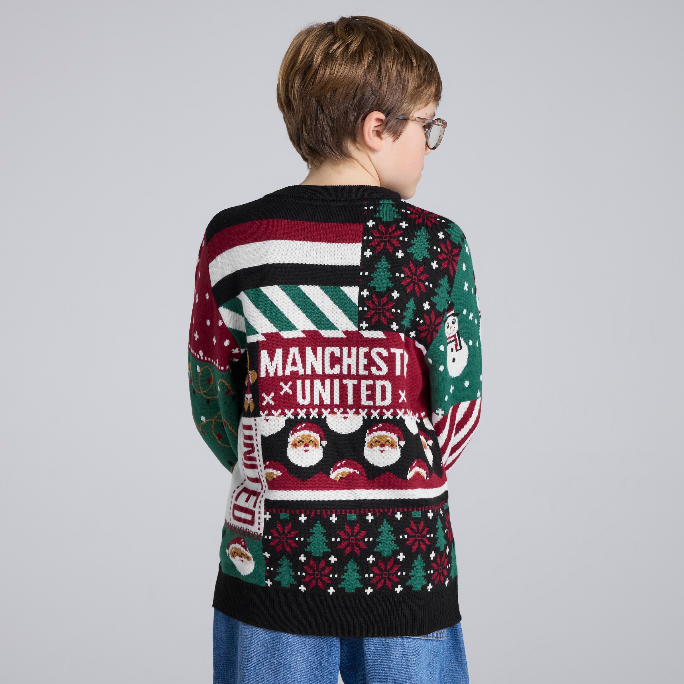 Manchester United Kids Christmas Patchwork Jumper Black Multicolore Détail [2-4]