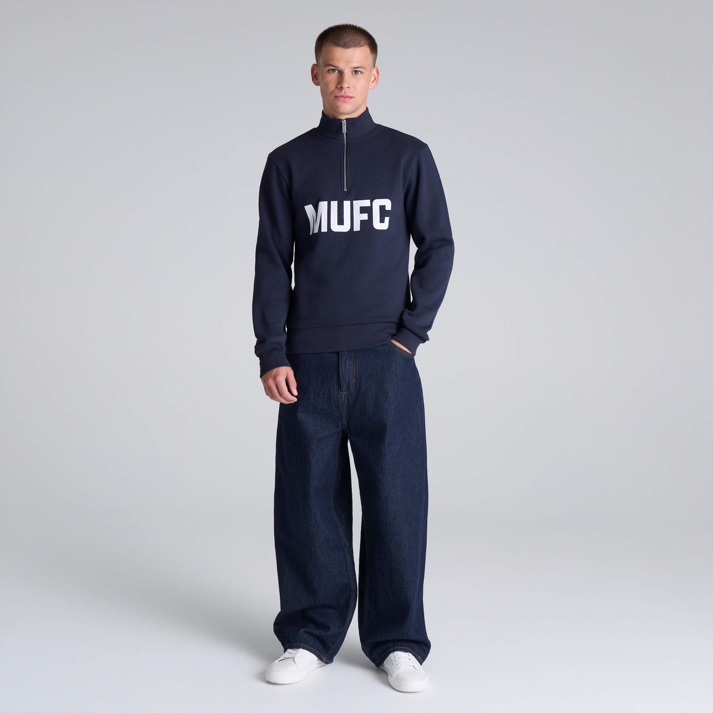 Manchester United MUFC Quarter Zip Sweatshirt Navy Navy blue Detail [3-5]