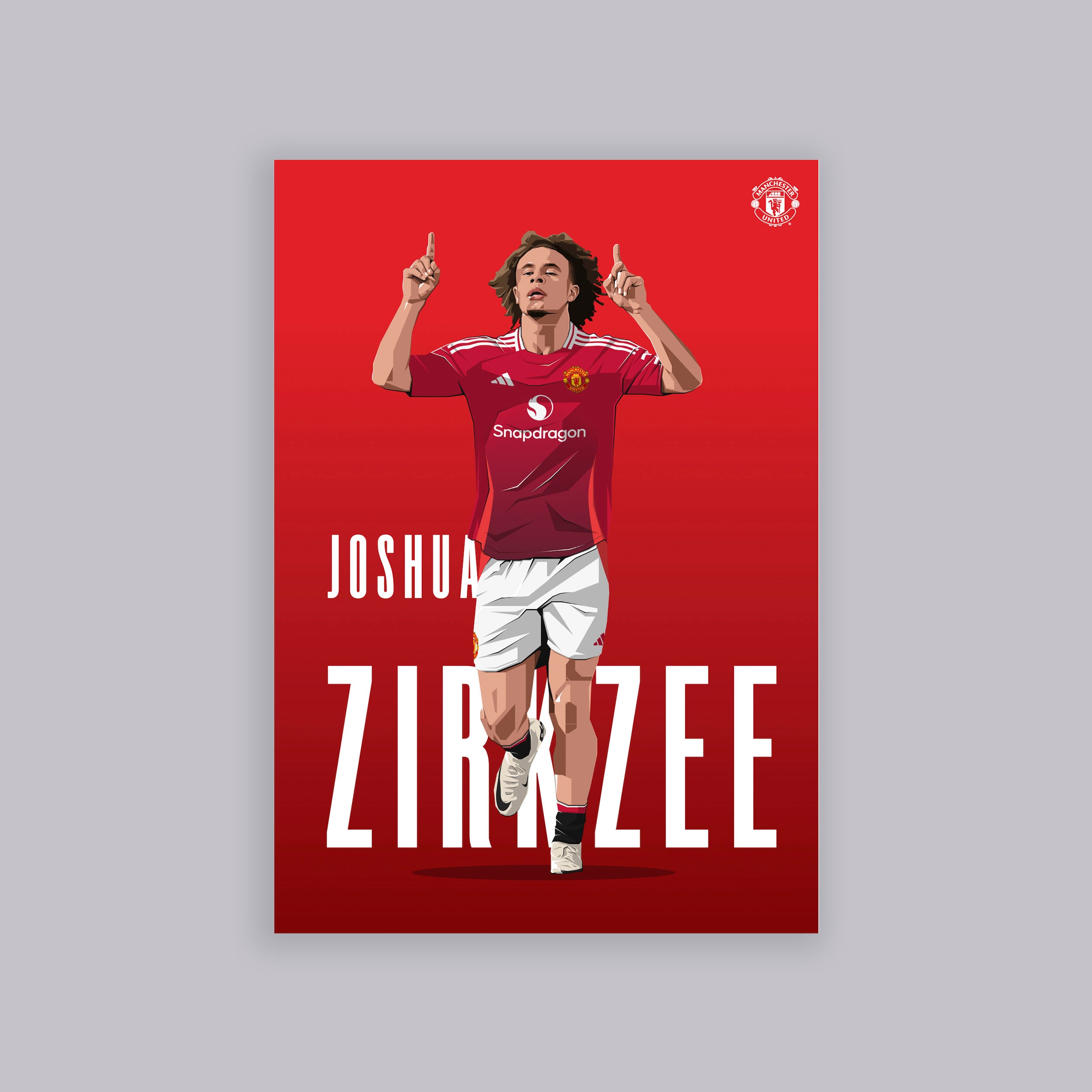 Manchester United Zirkzee Illustrated A2 Poster Red Red
