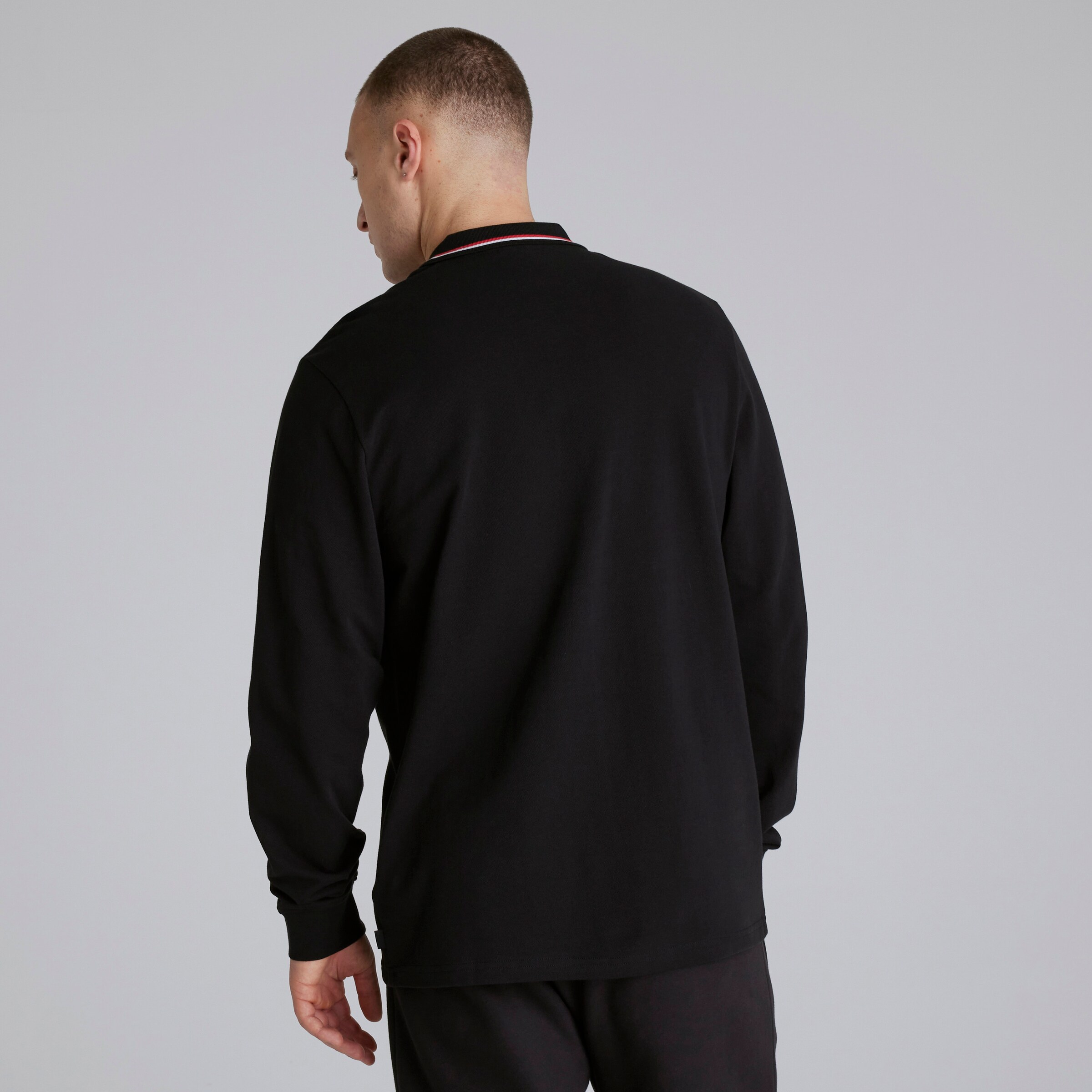 Manchester United Long Sleeve Polo Shirt Black Black Detail [2-5]
