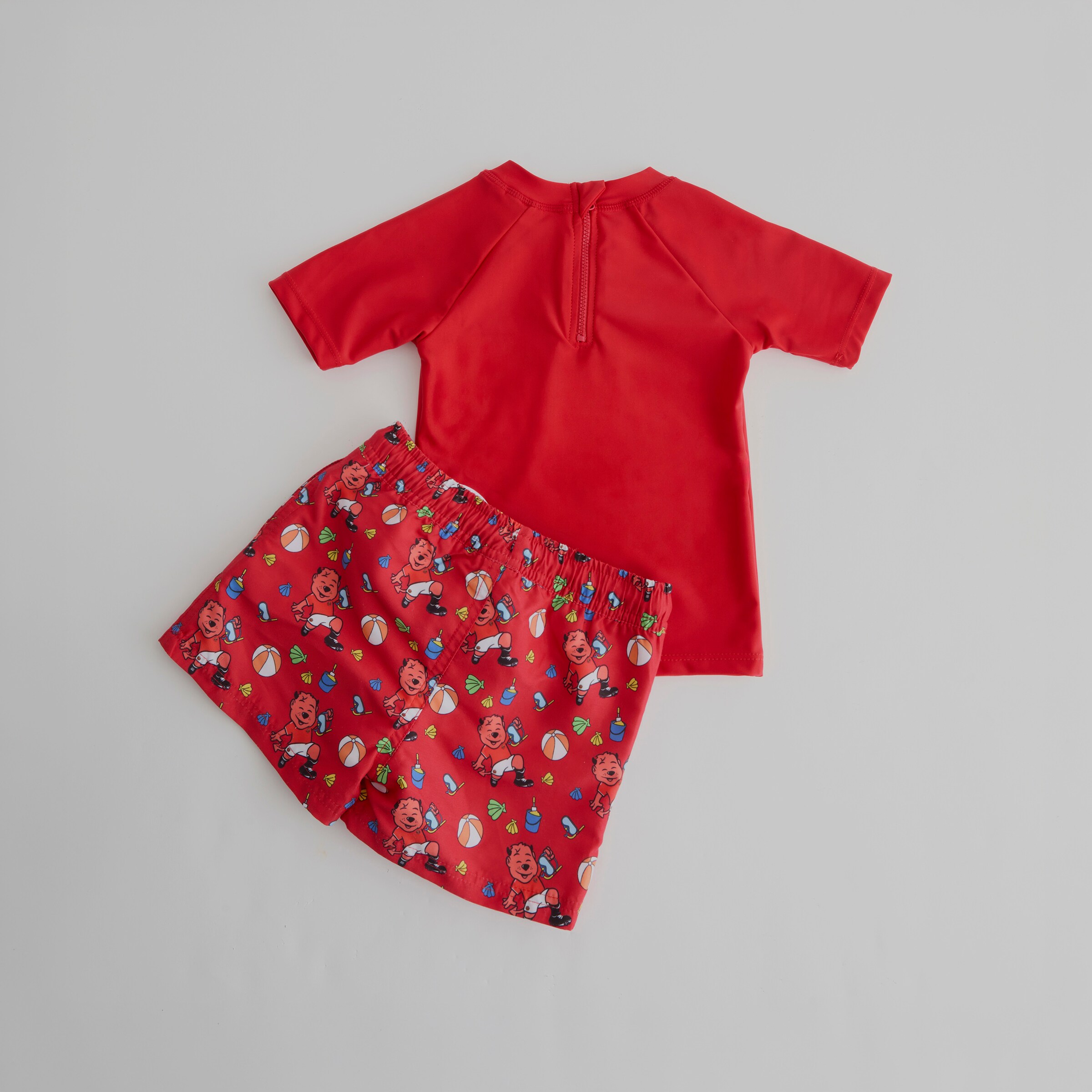 Manchester United Kids Rash Vest & Shorts Swim Set Red Rot Detail [2-5]