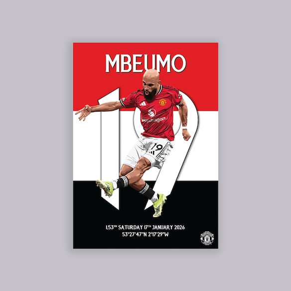 Manchester United Mbeumo Derby Goal A2 Poster Red White
