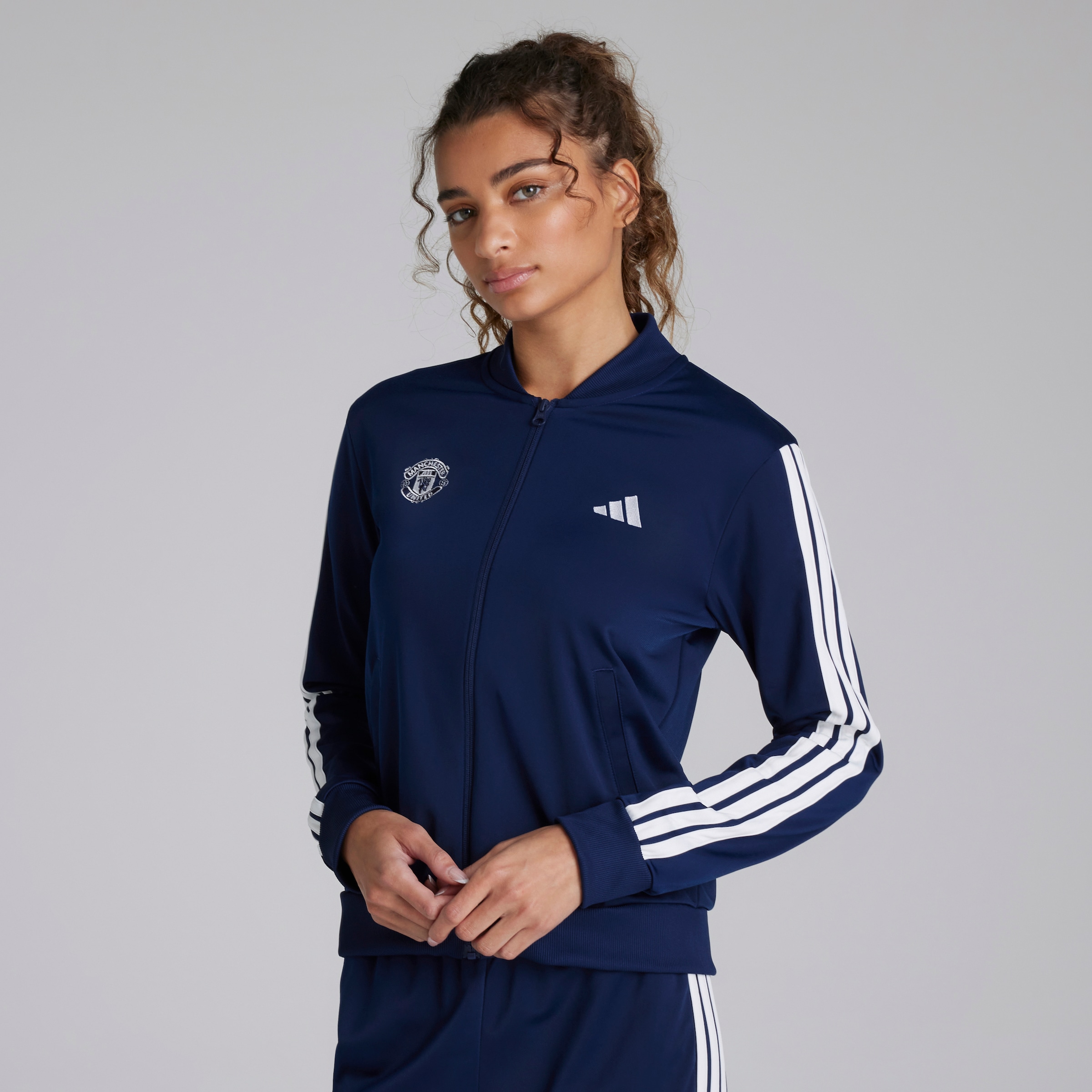 Manchester United x adidas Womens Essentials 3-Stripes Tracksuit Blue Blue Detail [3-5]