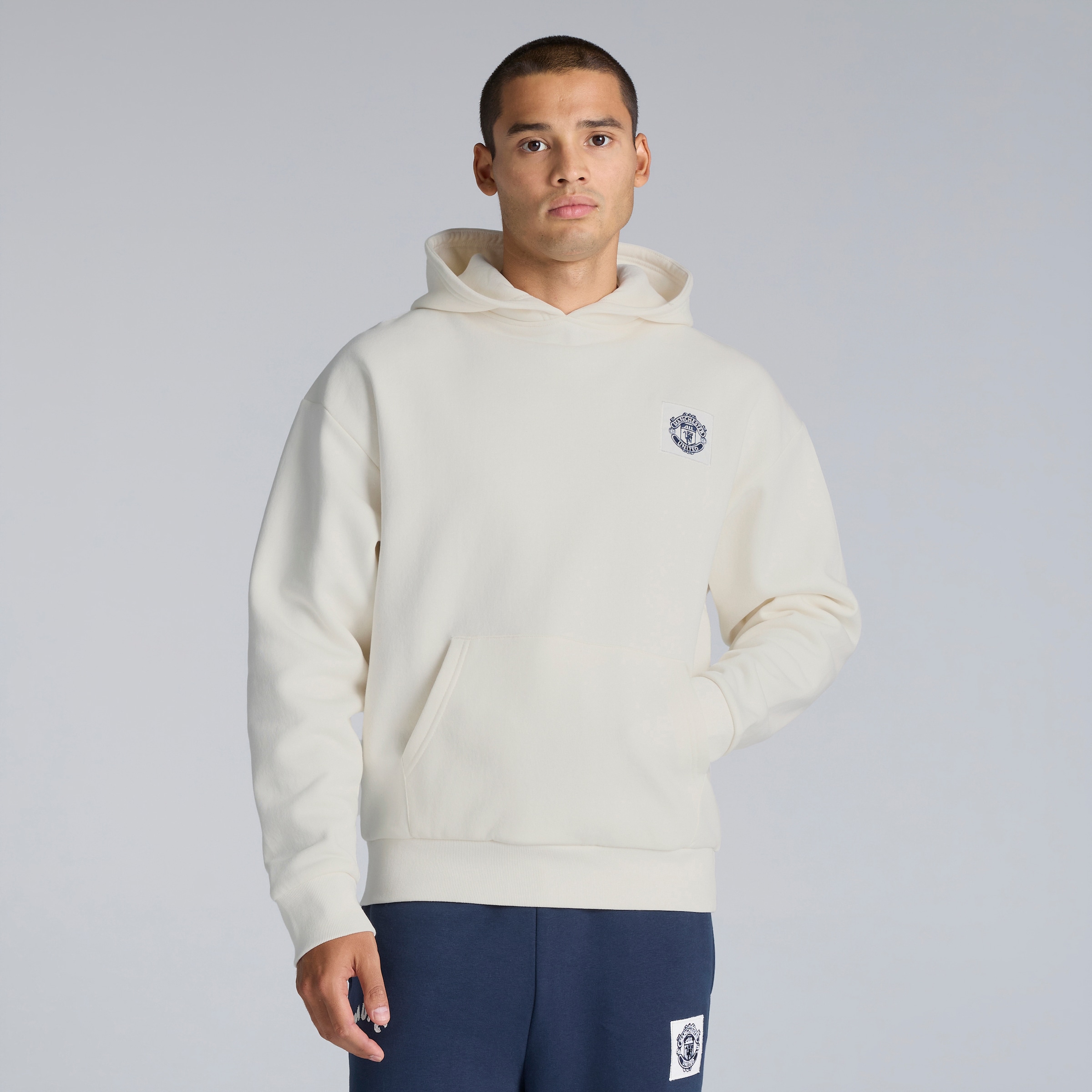 Manchester United Heritage Back Print Hoodie Cream Beige